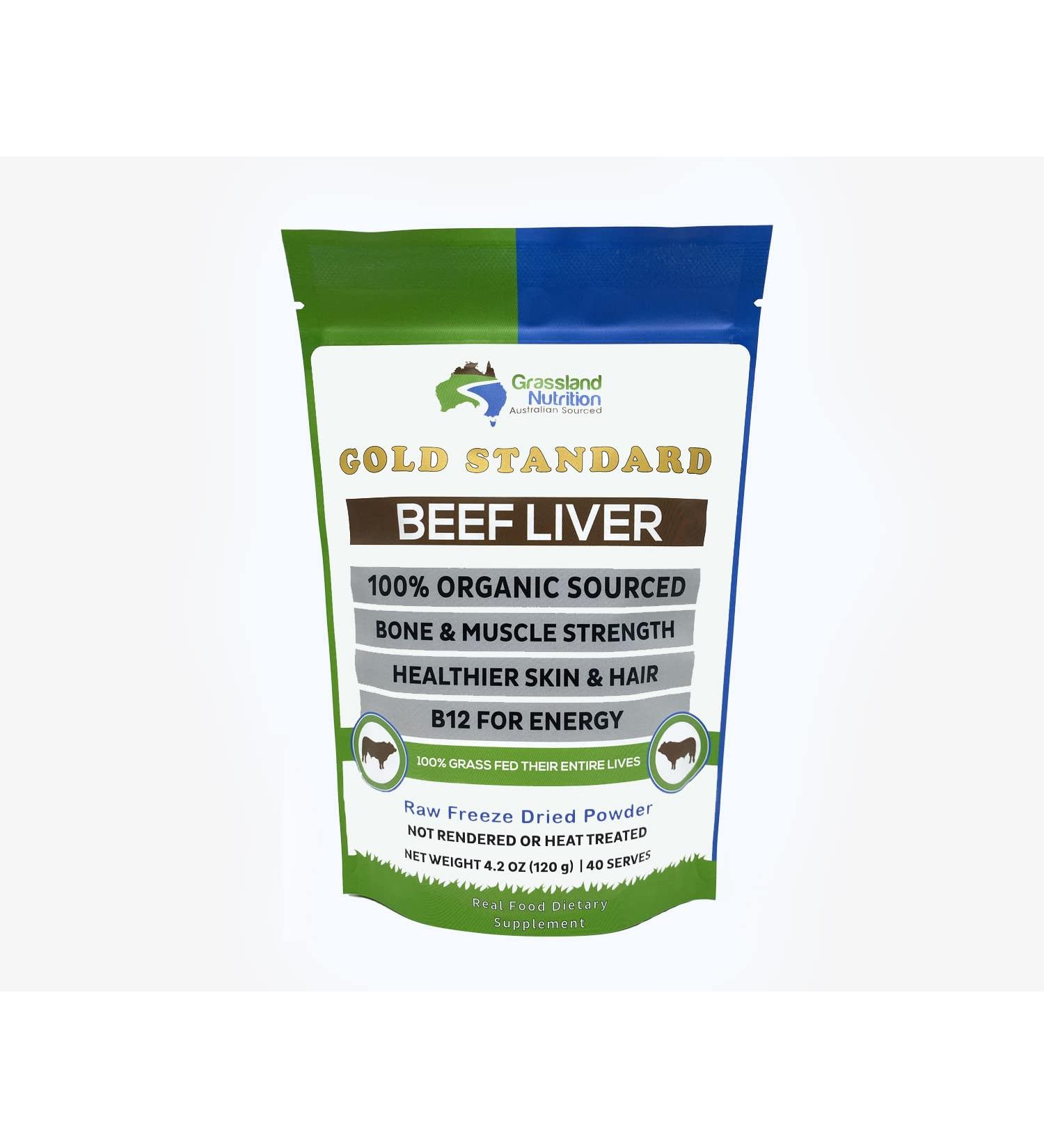 Grassland Nutrition Organic Grass Fed Beef Liver (Freeze Dried) Natural Iron Vitamin A B12 for Energy (120G Powder)