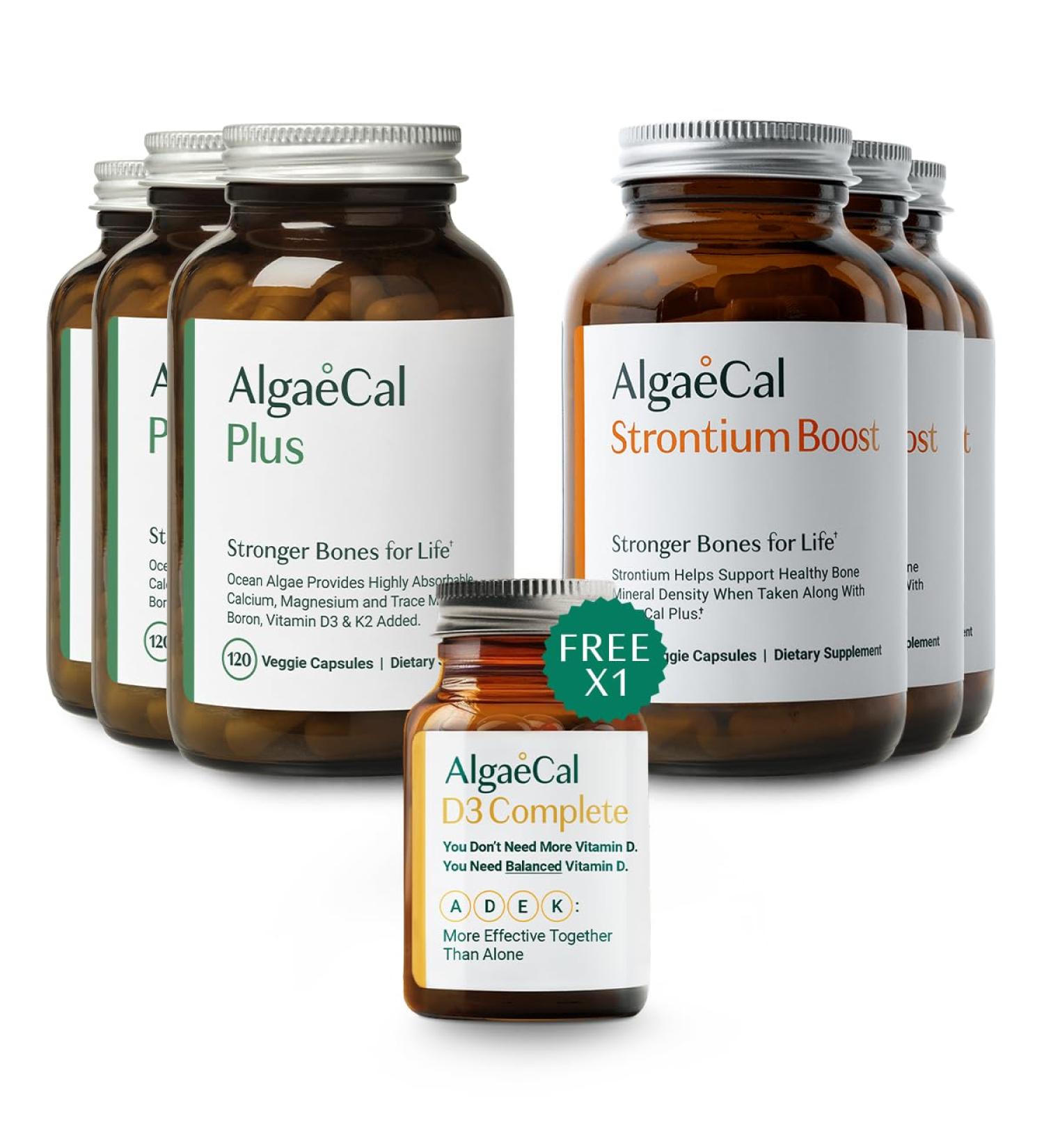 ALGAECAL Bone Health Bundle - Free 4-in-1 Vitamin D3 Complete & Red Algae Calcium with 16 Essential Nutrients Clinically Supported to Increase Bone Density in 6 Months - Buy Online on GoSupps.com