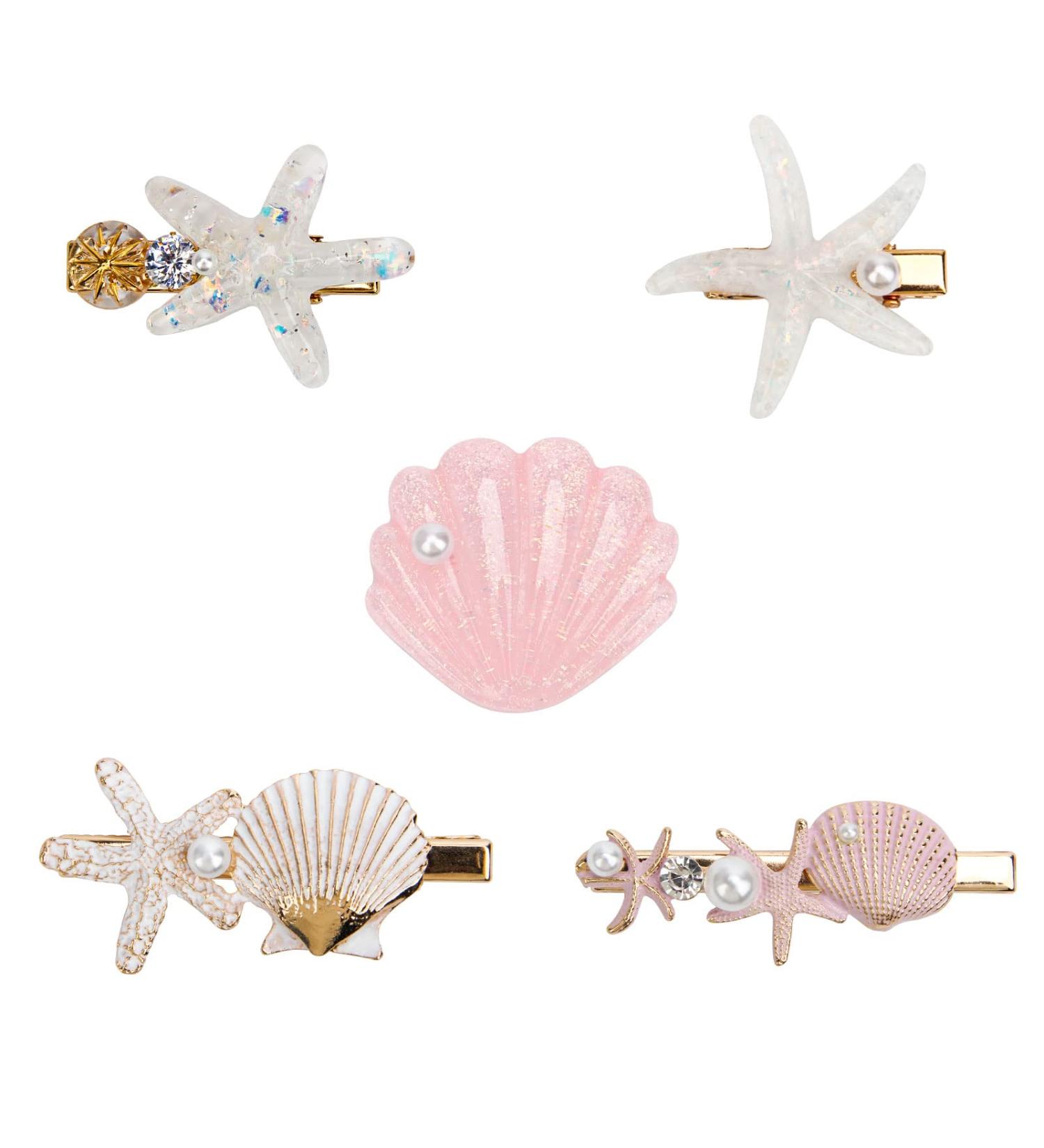 5-Piece Pearl Shell Starfish Hair Clip Set for Women - Beach Mermaid Hairpin Styling Accessories - Buy Online on GoSupps.com