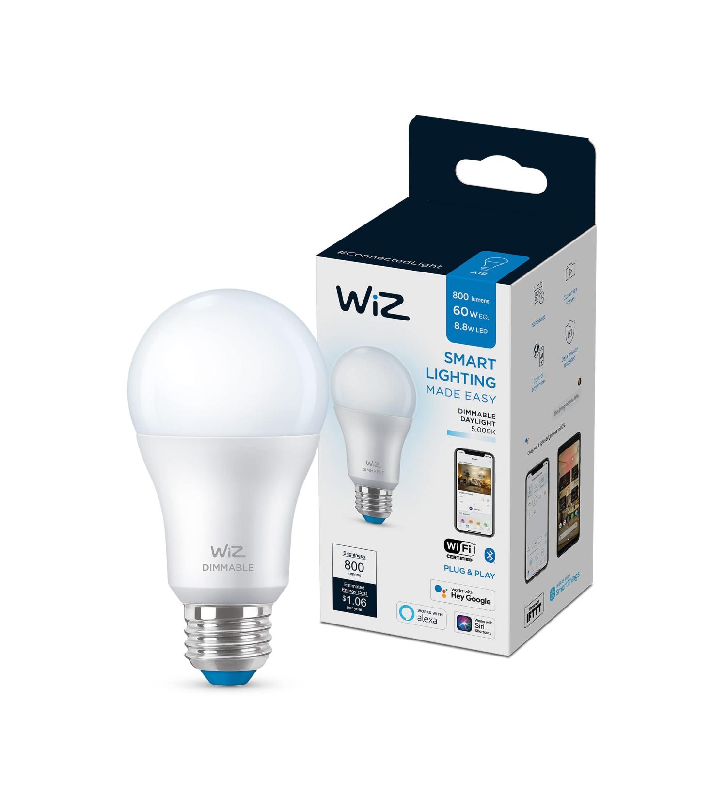 WiZ Connected 60W Daylight Smart WiFi Light Bulb | Dimmable 5000K | Compatible with Alexa & Google Home | No Hub Required | 1 Count - Buy Online on GoSupps.com