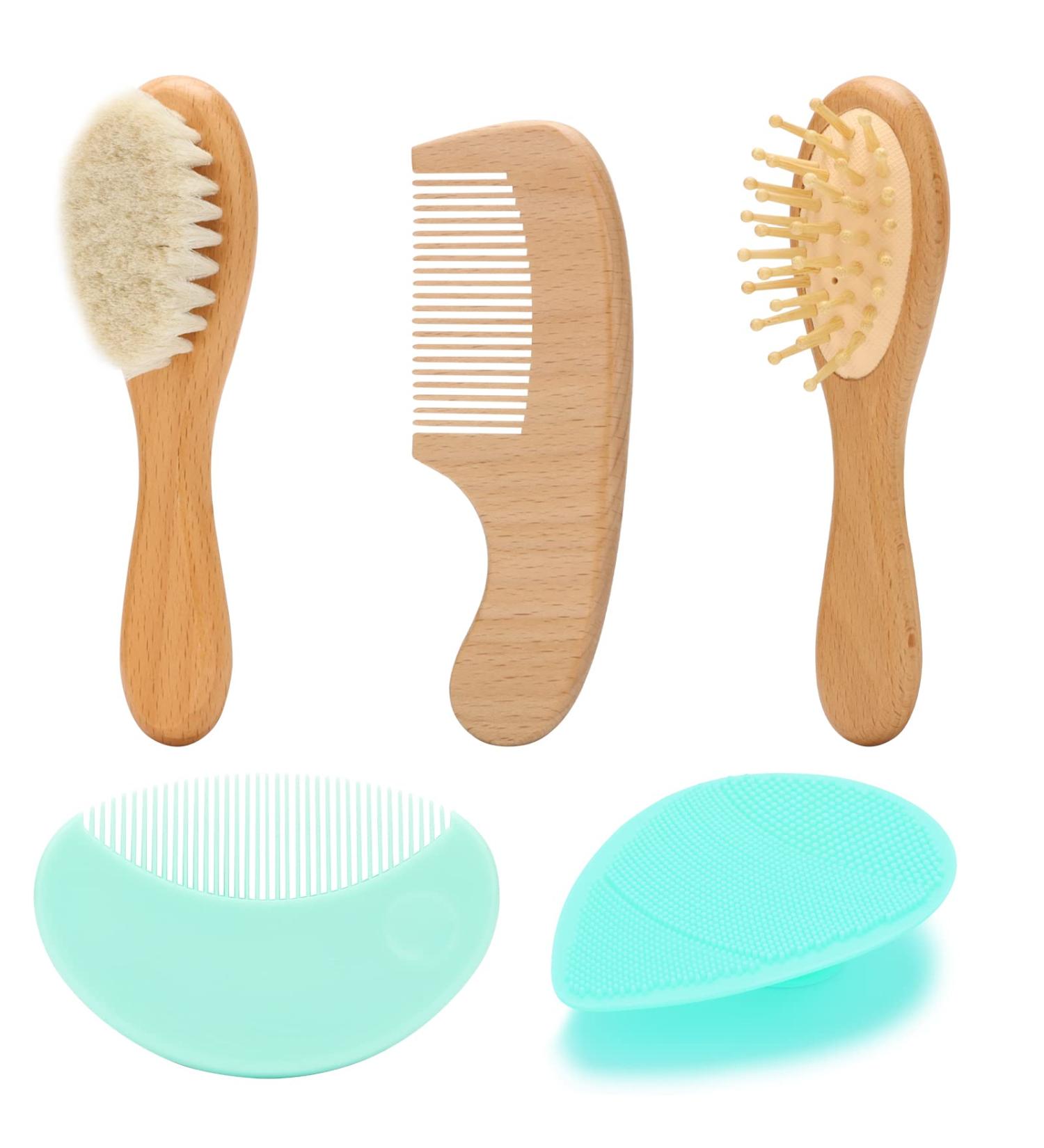 Goat Baby Hair Brush Set with Wooden Comb and Silicone Bath Brush - Safe Natural Hair Care Kit for Newborns and Toddlers - Buy Online on GoSupps.com