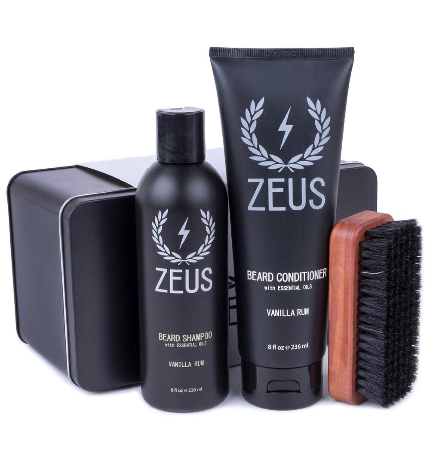 ZEUS Starter Beard Wash & Grooming Kit - Vanilla Rum Scent | Beard Brush & Wash Combo Gift Set for Men - Buy Online on GoSupps.com