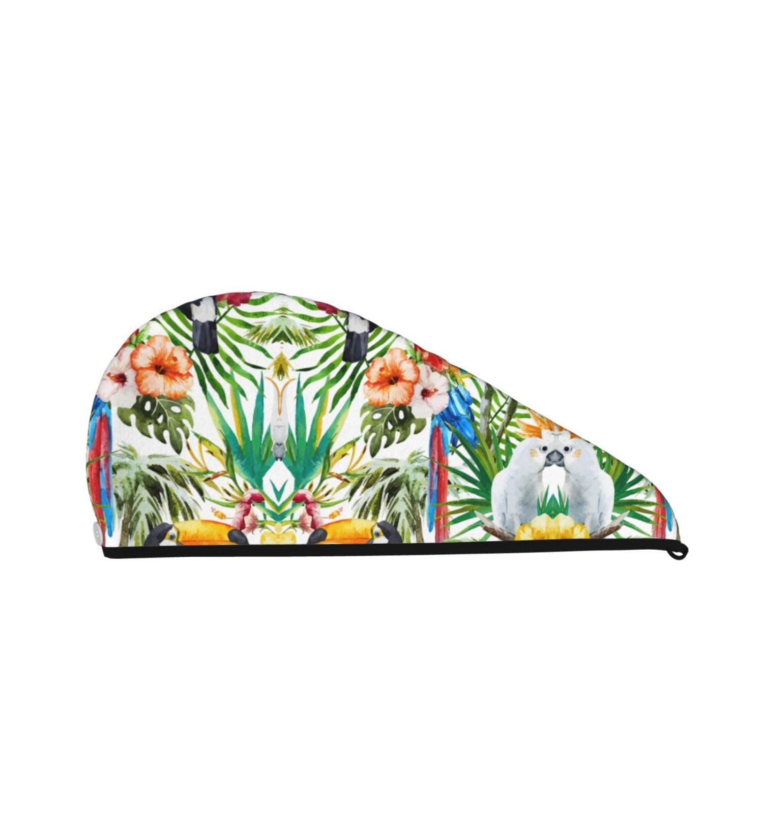 Toucans Parrot Palm Tree Coral Velvet Hair Cap Quick-Dry Towel Wrap for Men & Women | Ideal Travel & Home Use - Buy Online on GoSupps.com