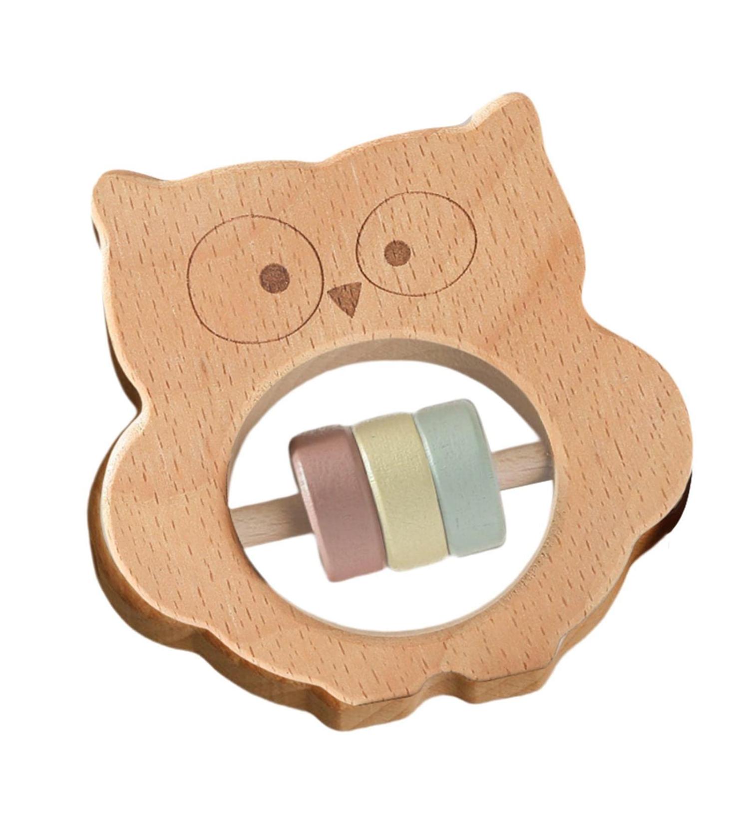 Wood Rattles for Babies | Sensory Teething Toys | Moxeupon Owl Baby Bite Ring for Teething Relief & Improved Vision - Buy Online on GoSupps.com