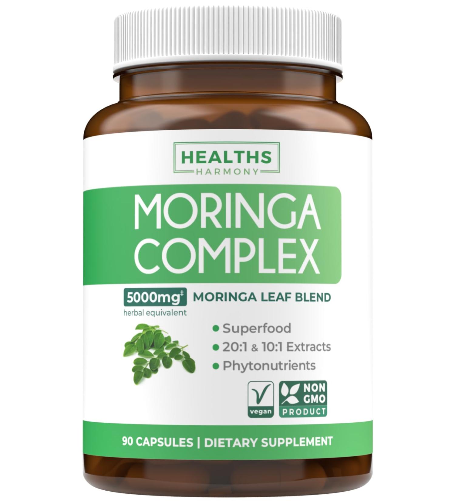 Moringa Capsules (3 Month Supply) High Strength 5 000mg Equivalent - Advanced Blend of Whole Herb Powder With 20:1 Seed and 10:1 Leaf Extract - Non-GMO Vegetarian Supplement - 90 Caps (No Oil or Tea) 90 Count (Pack of 1) - Buy Online on GoSupps.com