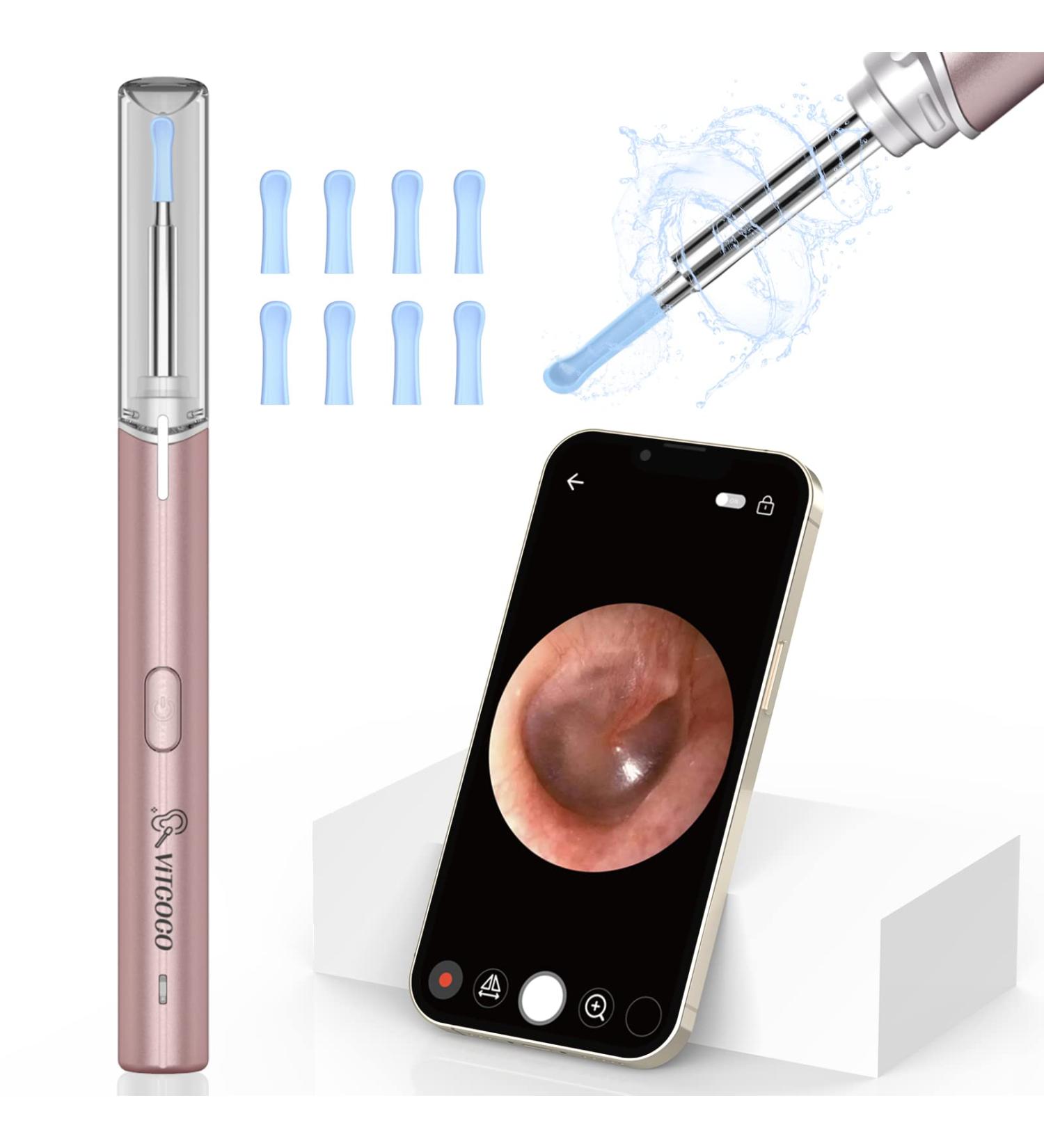 Vitcoco 1920p WiFi Otoscope - IP67 Waterproof Ear Wax Removal Camera for Adults Children & Pets - 360 Wide Angle 6 LED - Pink - Buy Online on GoSupps.com