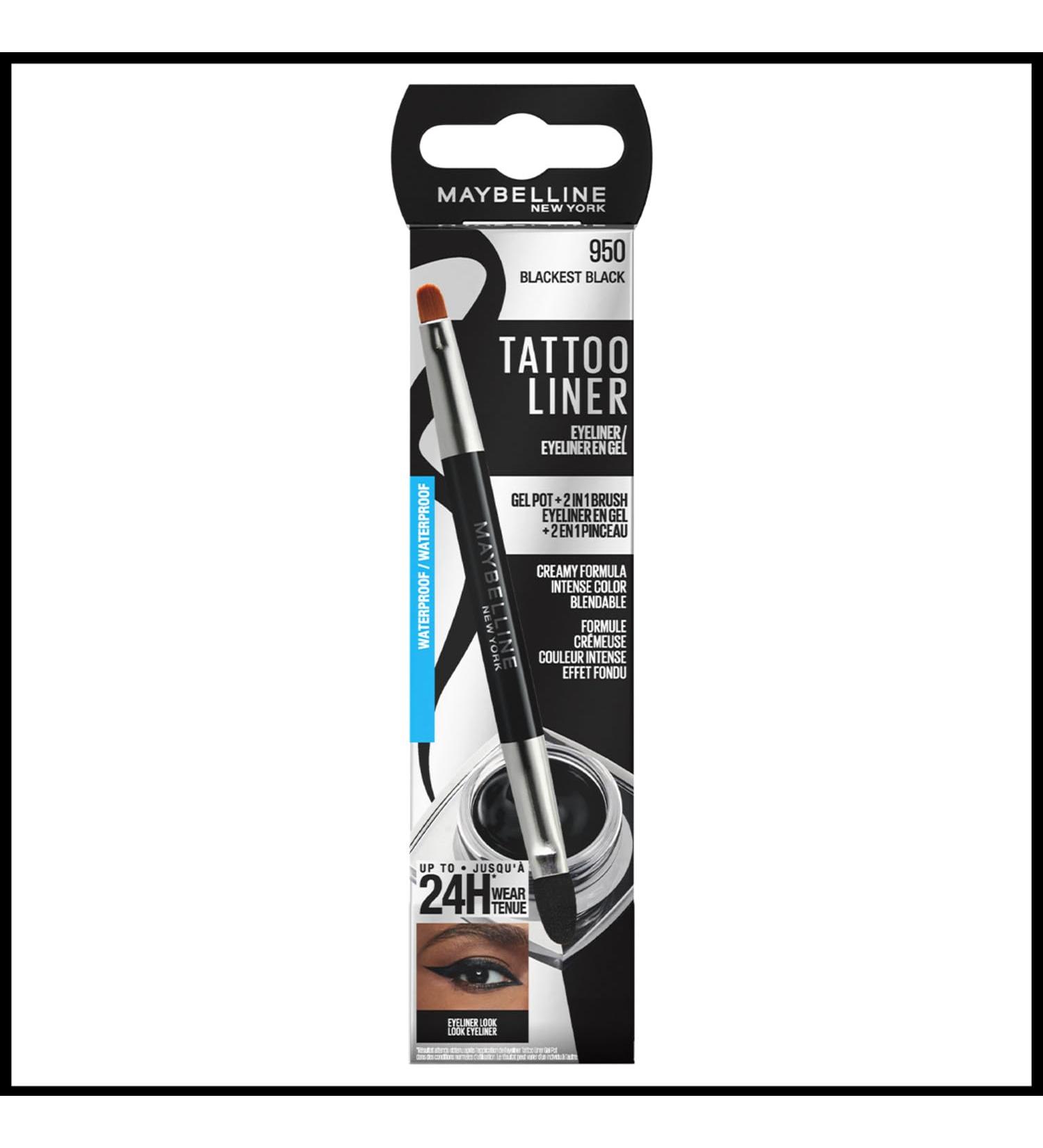 Maybelline New York Gel Eyeliner Professional 2 in 1 Waterproof Long Lasting Brush Up to 24 Hours Wear Tattoo Liner Gel Pot Shade 950 Black