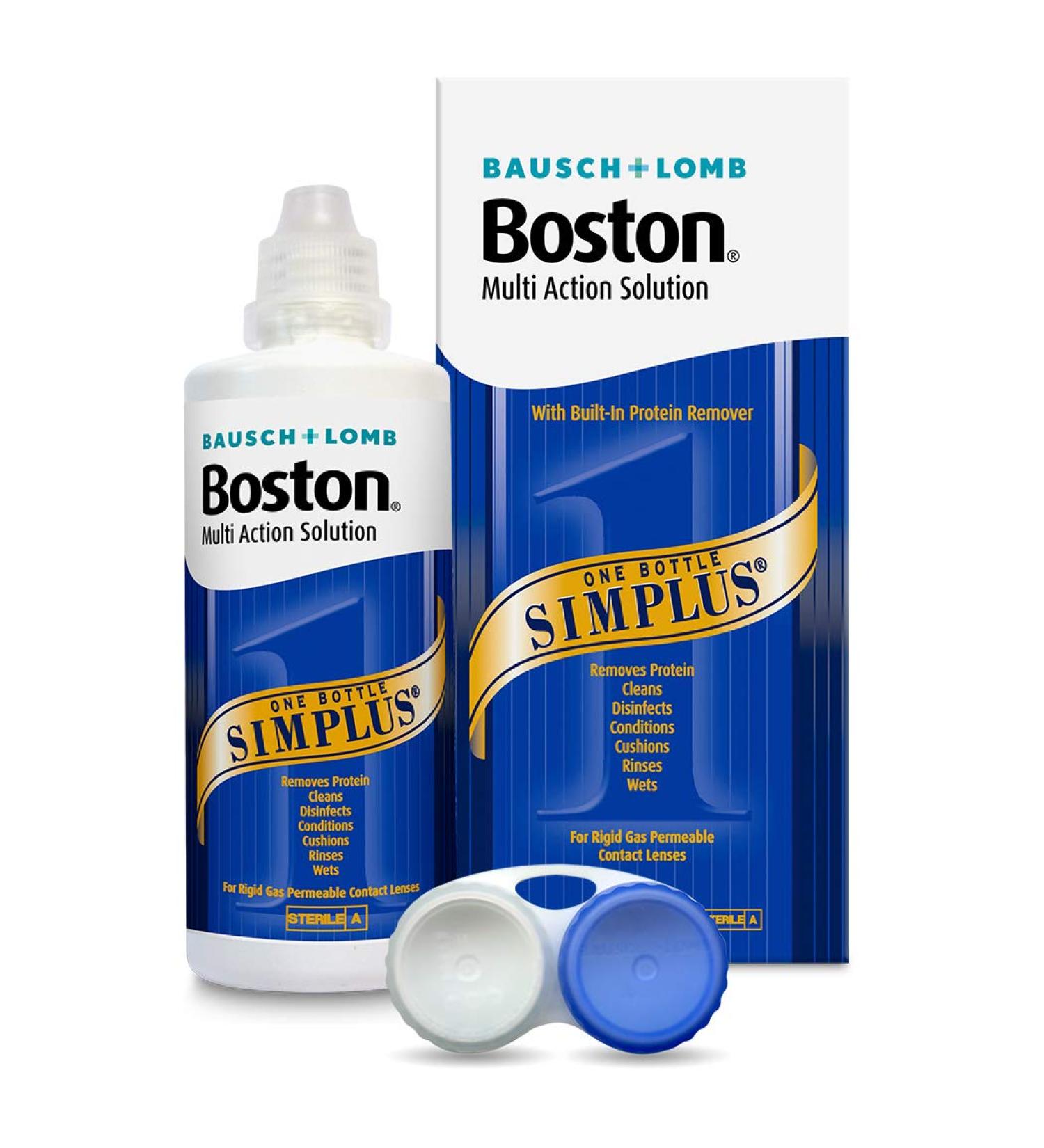 Boston Simplus Multi-Action Solution 120ml Contact Lens Solution for Rigid Gas Permeable Contact Lenses - Clean Disinfect & Condition with Contact Lens Case - Buy Online on GoSupps.com