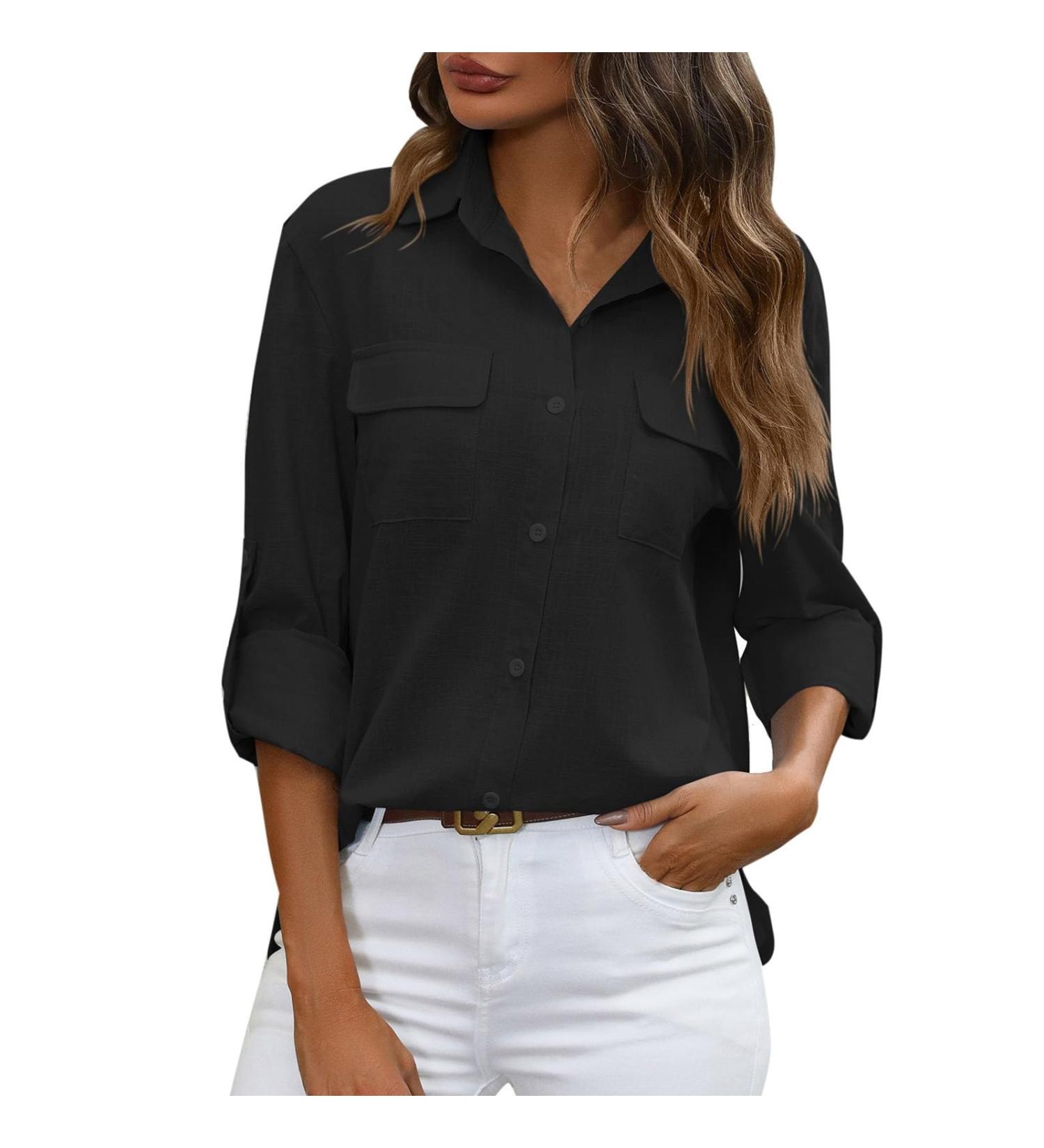 Womens Summer Cotton Linen Loose Blouse Dandelion Tops Ladies Vintage T Shirts Casual Holiday Vacation Long Sleeve Tunic Top V-Neck Plus Size Tees 1861-qppoj-f-black L - Buy Online on GoSupps.com