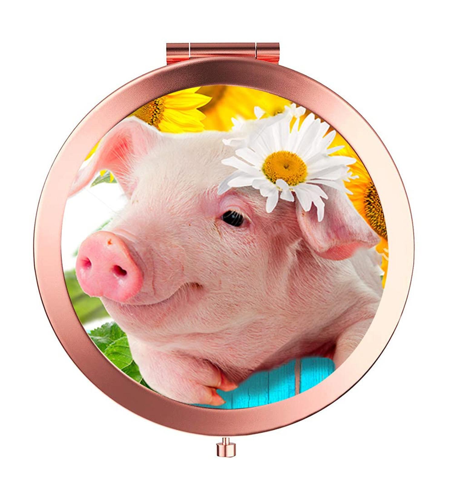 Rose Gold Compact Mirror with 2x 1x Magnification - Portable Double Sided Makeup Mirror for Women, Mothers, Kids - Great Gift (Flower Pig) - Buy Online on GoSupps.com