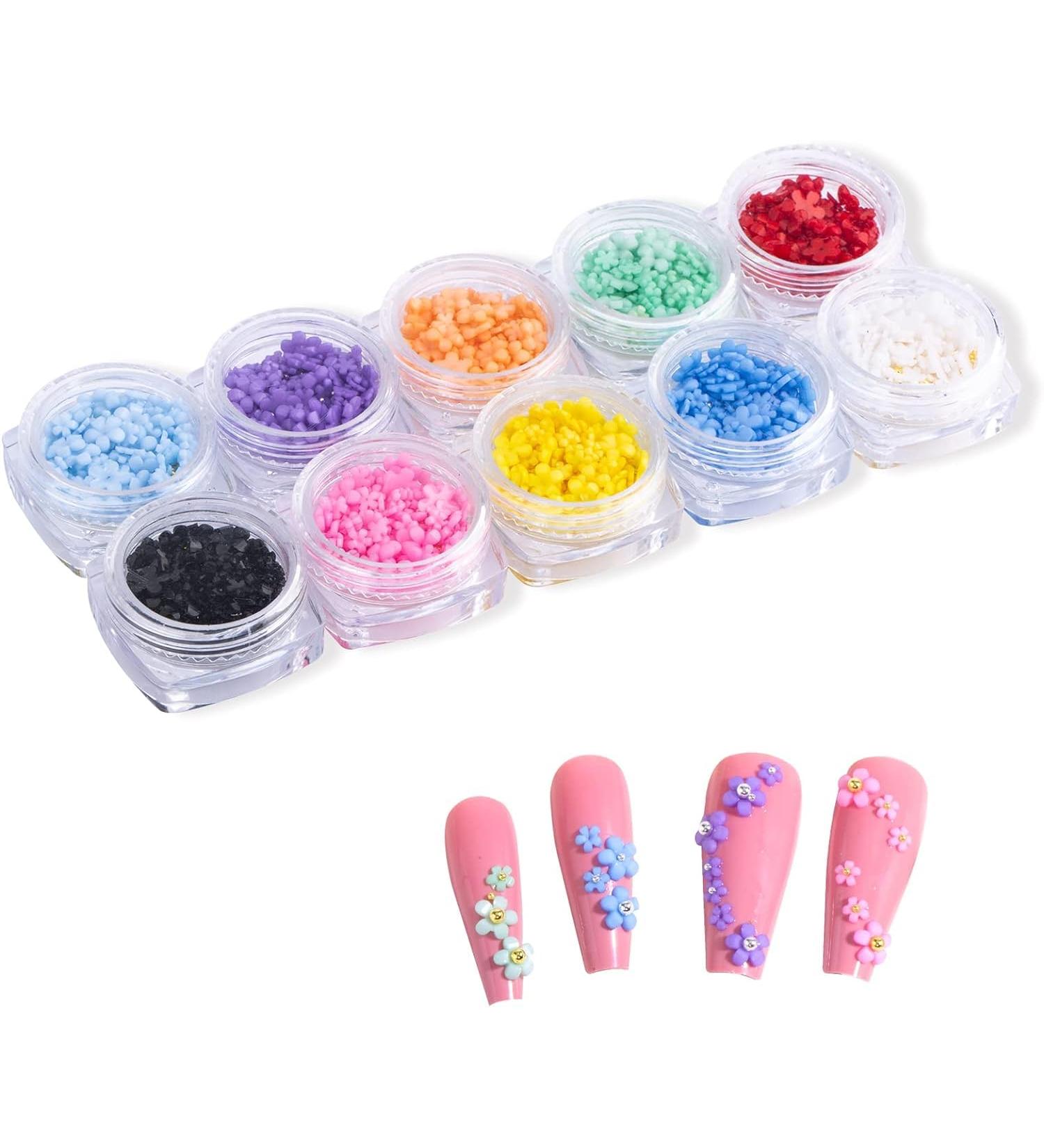 3D Nail Flower 10 Boxes Colorful Flower Nail Art with Bling Gold and White Nail Art Beads Cherry Blossom Acrylic Rhinestones for Nail Decoration Supplies (10 Colors) - Buy Online on GoSupps.com
