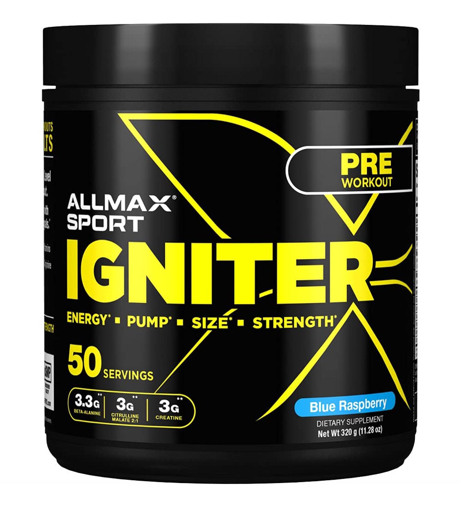 ALLMAX IGNITER Sport Blue Raspberry - 330 g - Pre-Workout Formula - with Caffeine L-Citrulline L-Arginine Creatine & Beta Alanine - Up to 50 Servings - Buy Online on GoSupps.com