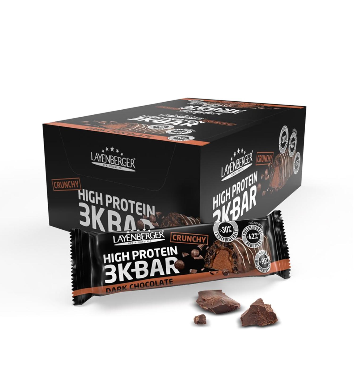 Buy Layenberger 3K Protein Bar Crunchy - High Protein Low Sugar - Dark Chocolate - 15 Pack - International Shipping - Buy Online on GoSupps.com