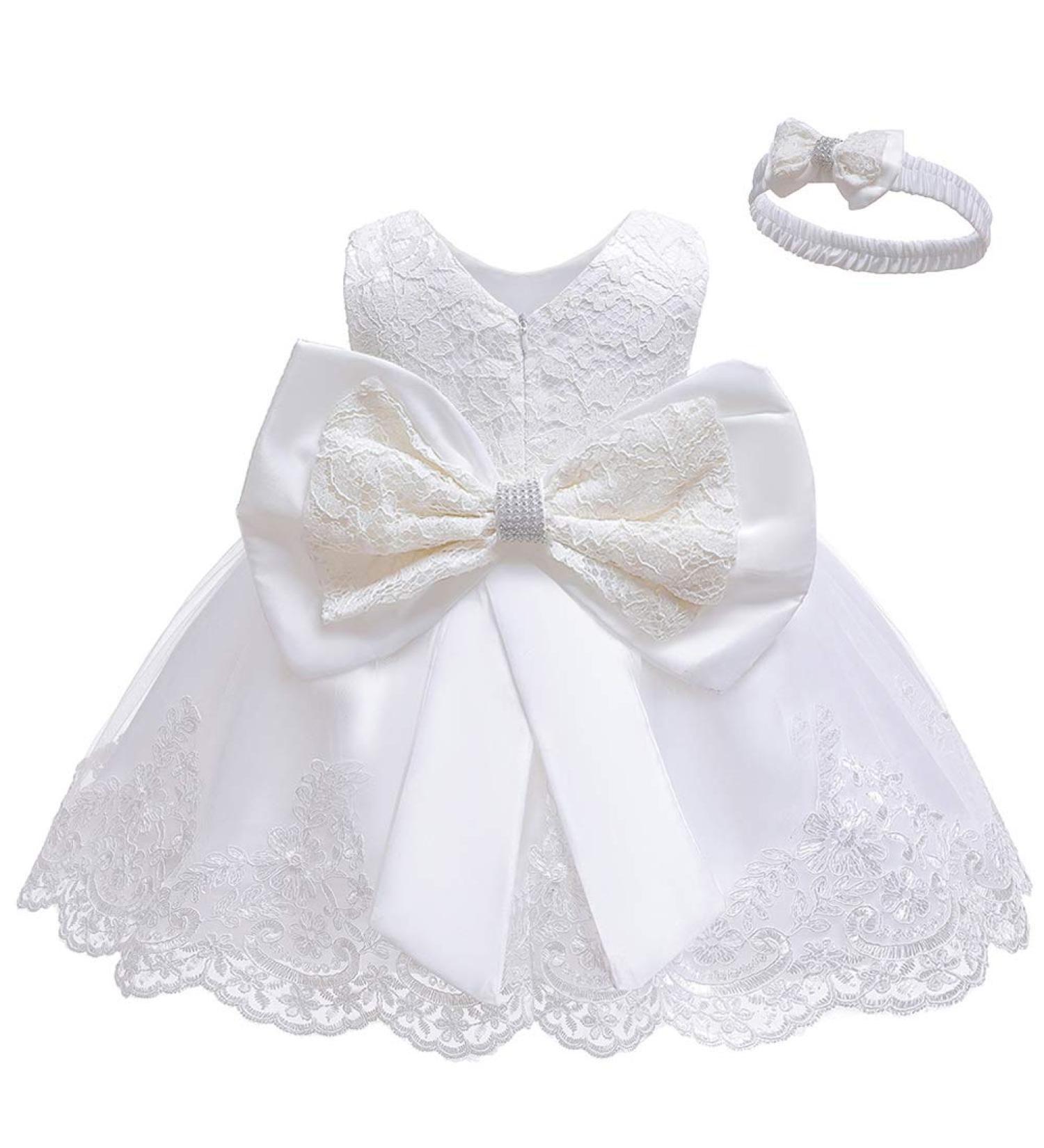 LZH Girls Princess Dress with Bowknot for Birthday Party, Tutu Floral Dress with Headwear - White, 5-6 Years - Buy Online on GoSupps.com