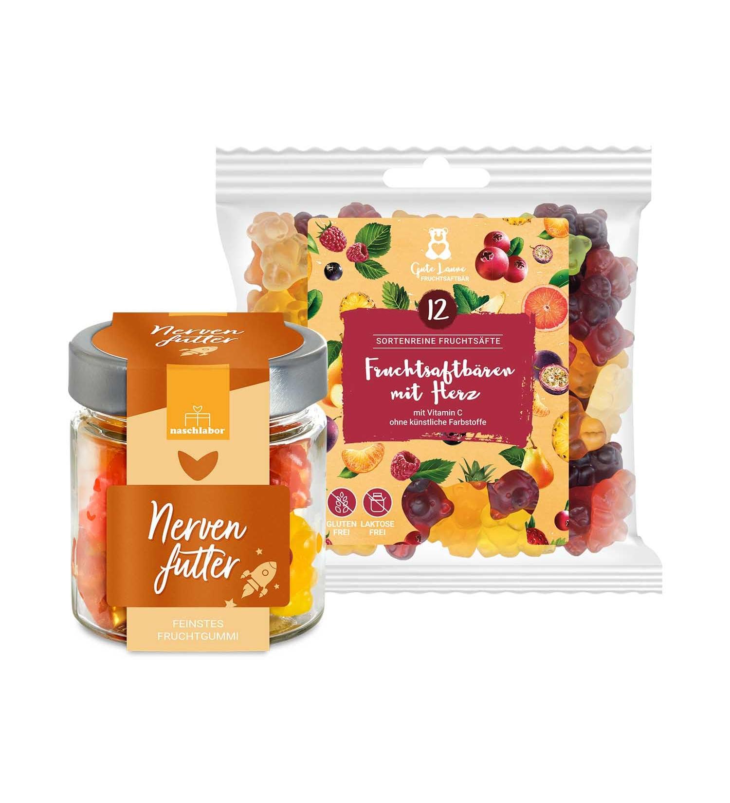  naschlabor Nerve Food 2 Pack | The Perfect Kit for Weak Nerves | Jelly Bears Stress Relief 270g Fruit Gum | Exam or Back to School Gift - Buy Online on GoSupps.com