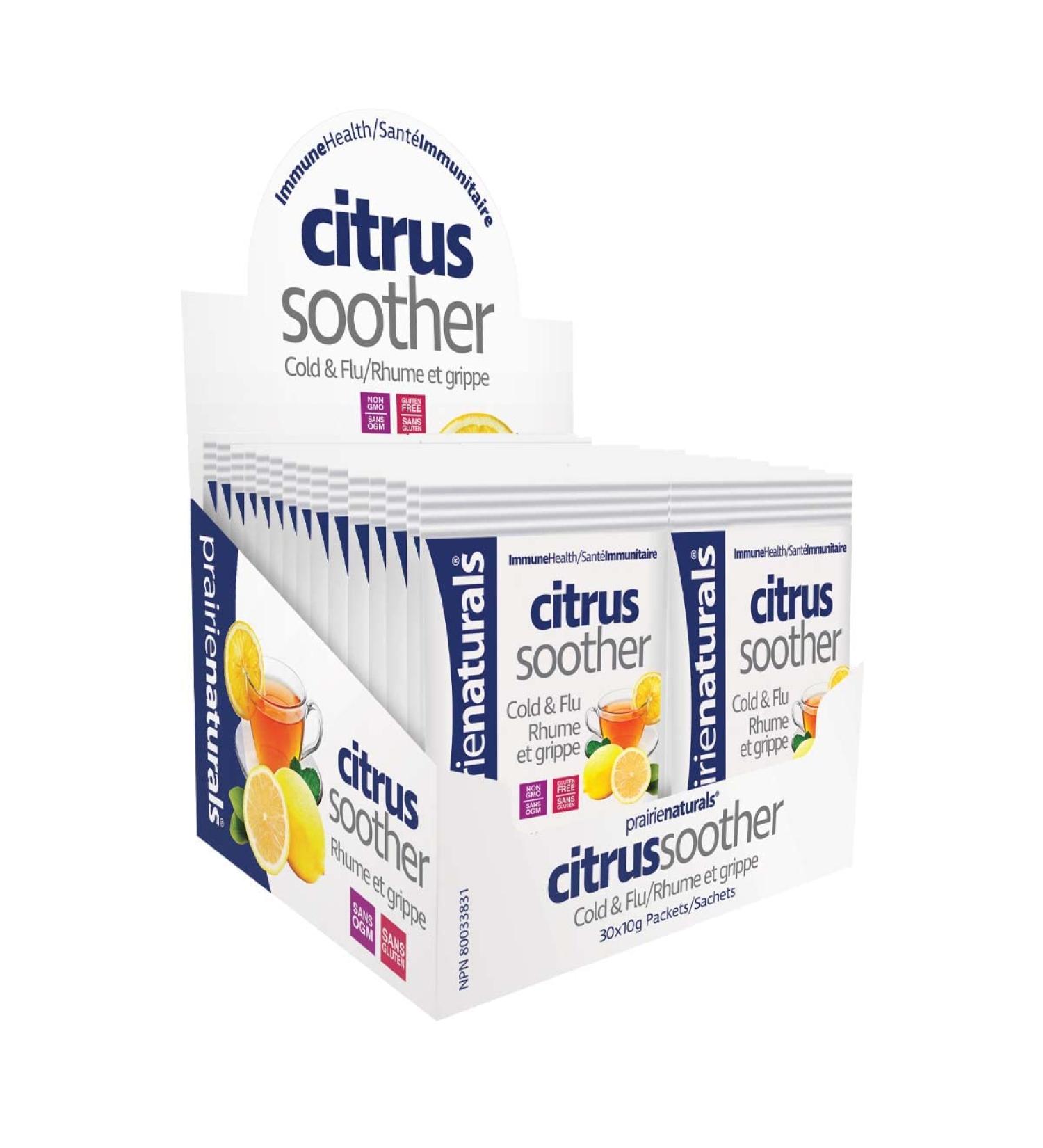 Prairie Naturals Citrus Soother Cold & Flu Hot Immune-Boosting Drink with Elderberry Zinc Vitamins D & C and Lemon Balm - 10g x 30 Packets - Buy Online on GoSupps.com