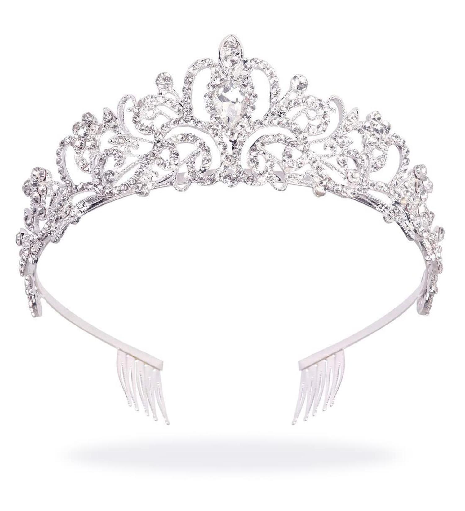 Silver Crystal Tiara Crown for Women - Perfect for Bridal, Wedding, Prom and Birthday Parties - Buy Online on GoSupps.com