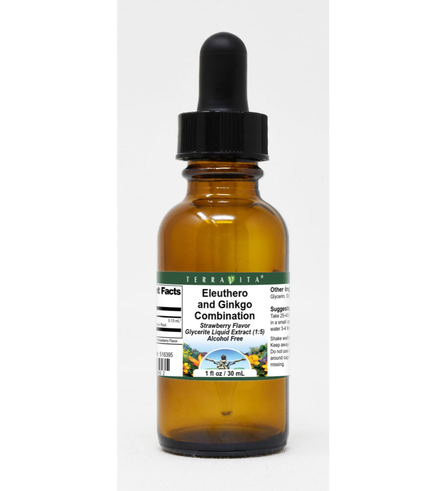 Eleuthero and Ginkgo Combination - Glycerite Liquid Extract (1:5) Strawberry Flavored Alcohol-Free (1 oz ZIN: 516395) - 3 Pack - Buy Online on GoSupps.com