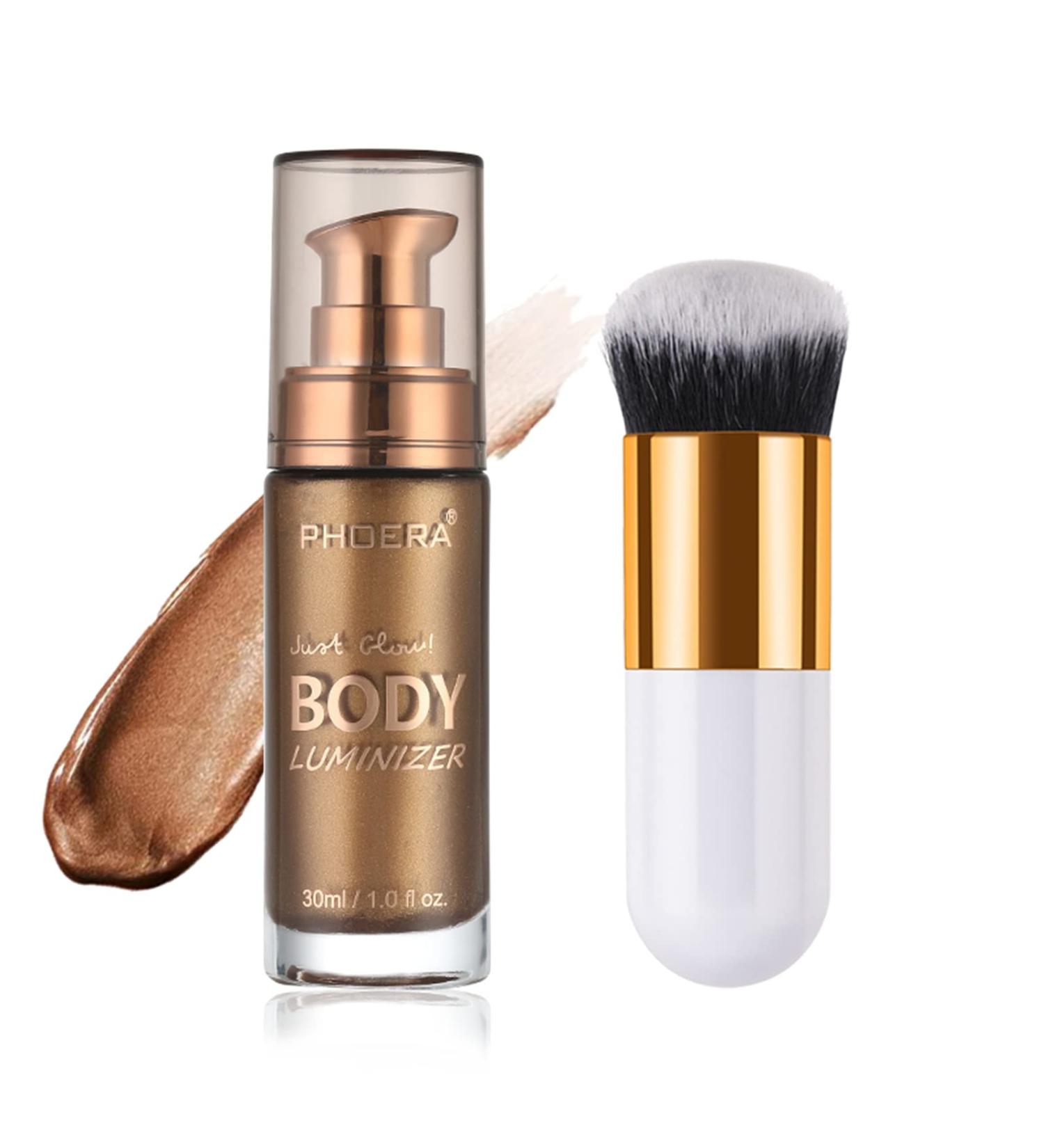 Waterproof Body Shimmer Oil - Long Lasting Bronze Luminizer for Face & Body - 1oz Jars with Makeup Brush (Glistening Bronze #03) - Buy Online on GoSupps.com