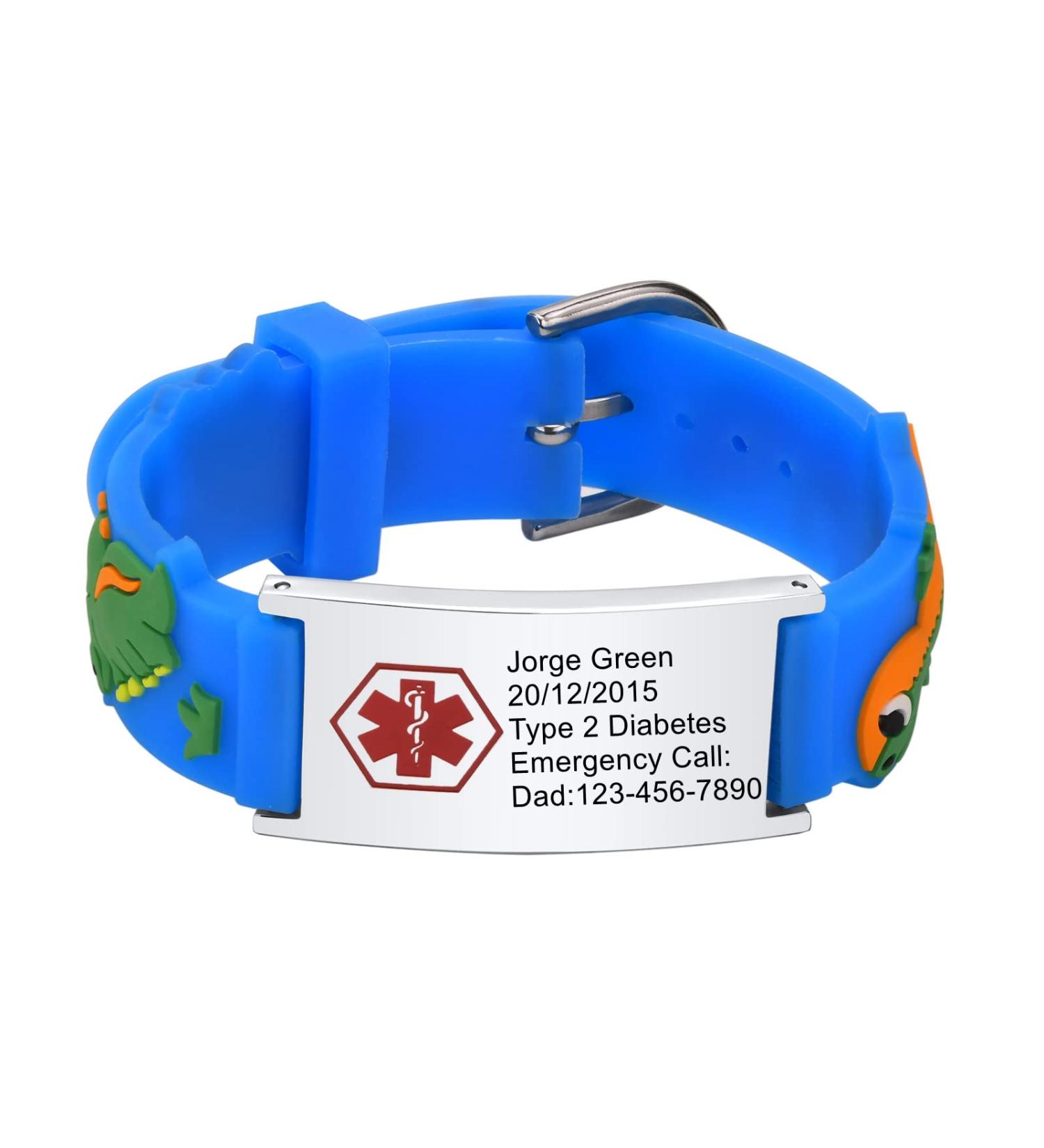 XUANPAI Personalized Kids Safety Wristband Bracelet | Emergency Contact & Medical Info ID | Waterproof Silicone Bracelet for Boys Girls Teenagers - Blue - Buy Online on GoSupps.com