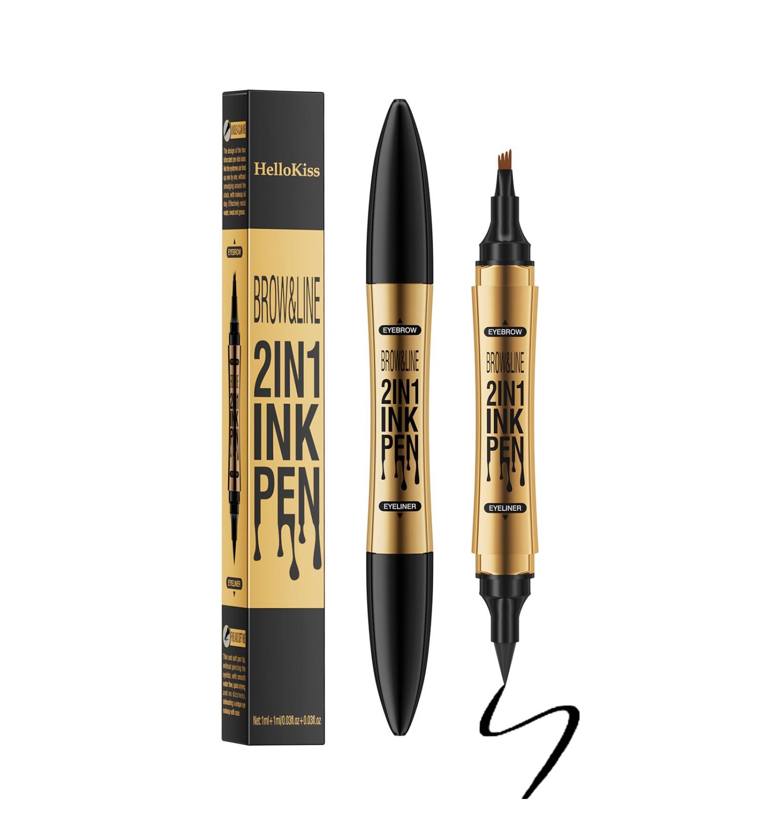 2 in 1 Eyebrow Pencil Eyeliner Light Brown 4-Point Micro-Fork Tip Eyebrow Pen and Black Eyeliner Long Lasting Waterproof Eyebrow Pencil for Natural Eye Makeup - Buy Online on GoSupps.com