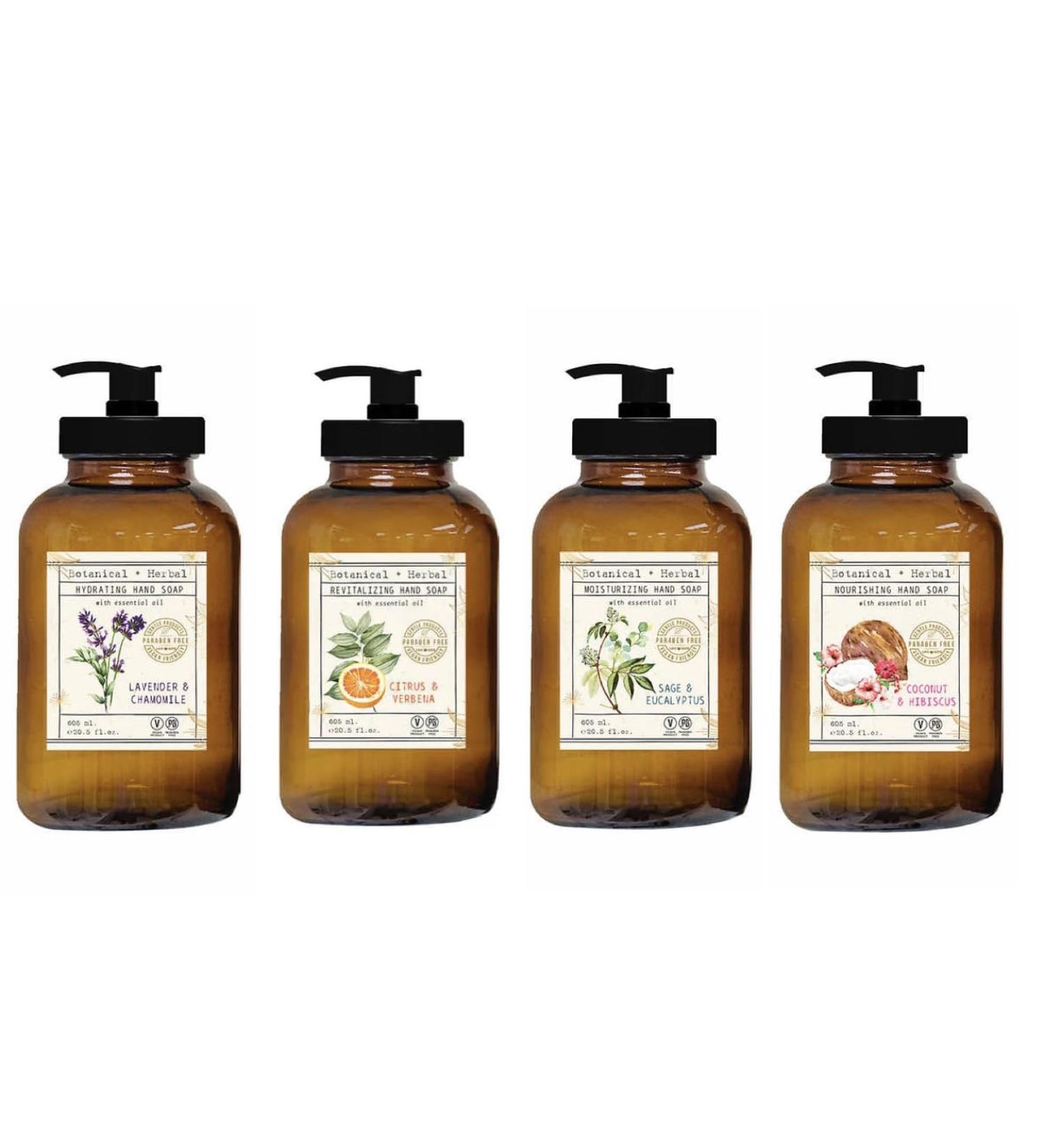 Buy Botanical Herbal Hand Soap Set (4 x 22 Fl Oz) - Infused with Essential Oils: Lavender Chamomile Sage Eucalyptus Citrus Verbena Coconut Hibiscus - International Shipping Available - Buy Online on GoSupps.com