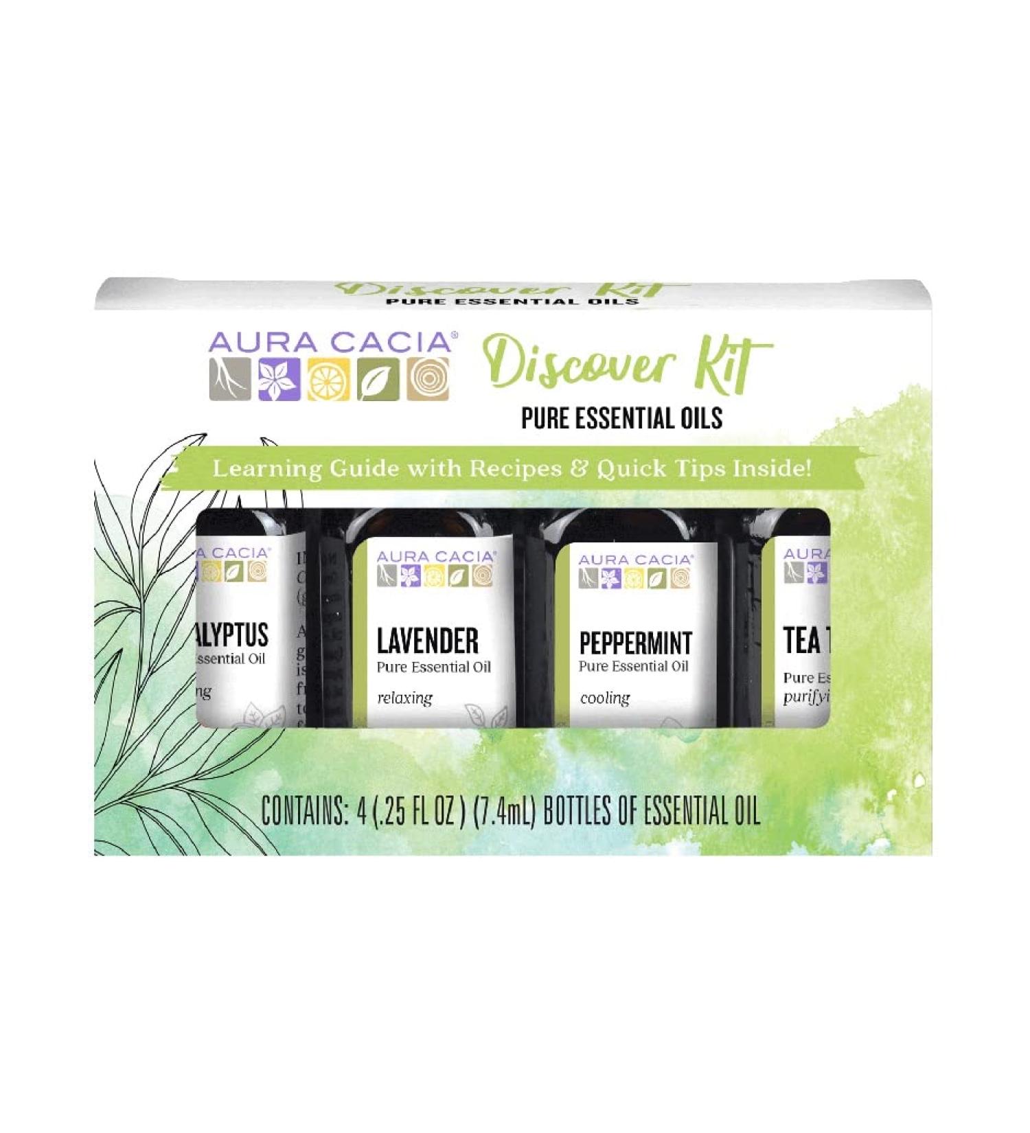Essential Oils Kit - Aura Cacia Eucalyptus, Lavender, Peppermint & Tea Tree (4 x 0.25 fl oz) - Buy Online on GoSupps.com