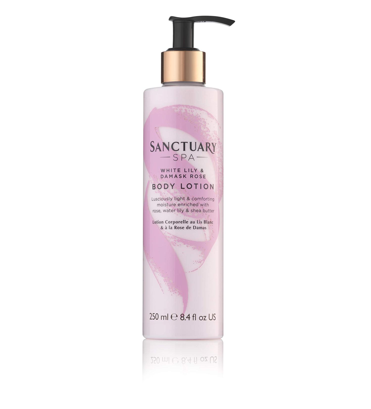 Sanctuary Spa Body Lotion White Lilie & Damast Rose body moisturizer care with lotus flower and vitamin C vegan and animal test -free 250 ml