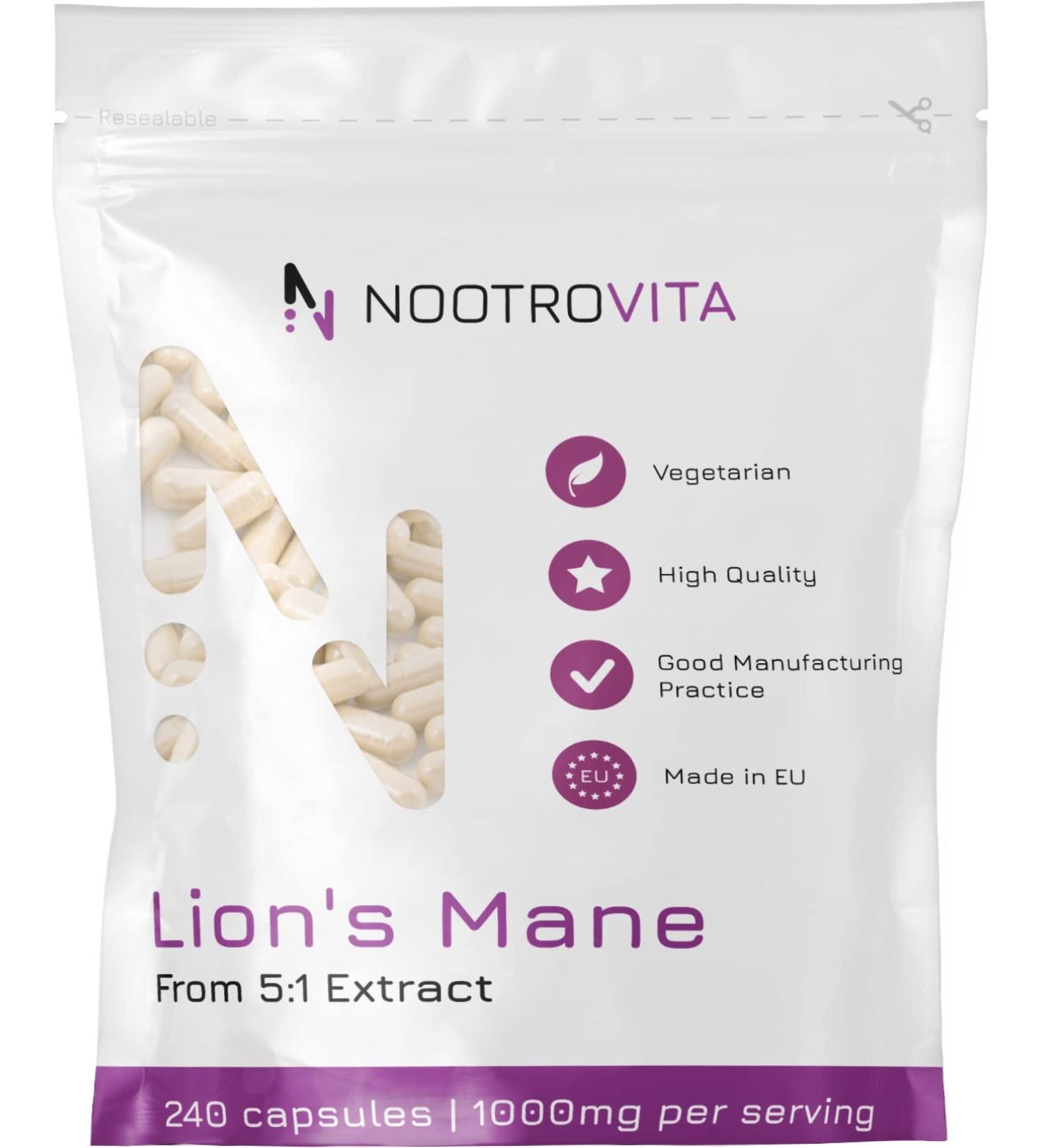 Lions Mane Capsules 240 pcs | Premium Hericium Erinaceus Extract 1000mg | Vegan Nootropic Medicinal Mushroom | NOOTROVITA - Buy Online on GoSupps.com