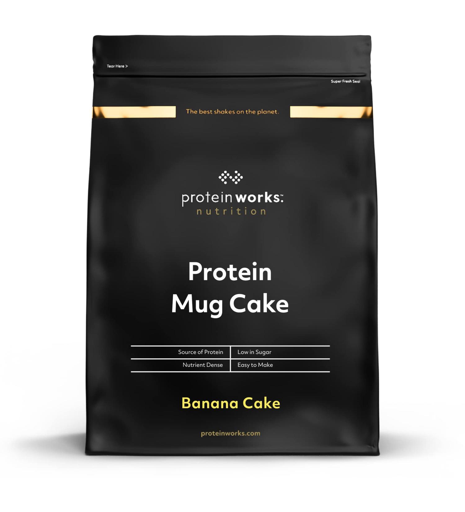 Protein Works Banana Cake Mix | High Protein Low Sugar Mug Cake | 150 Cal | 11 Servings | 500g - Buy Online on GoSupps.com