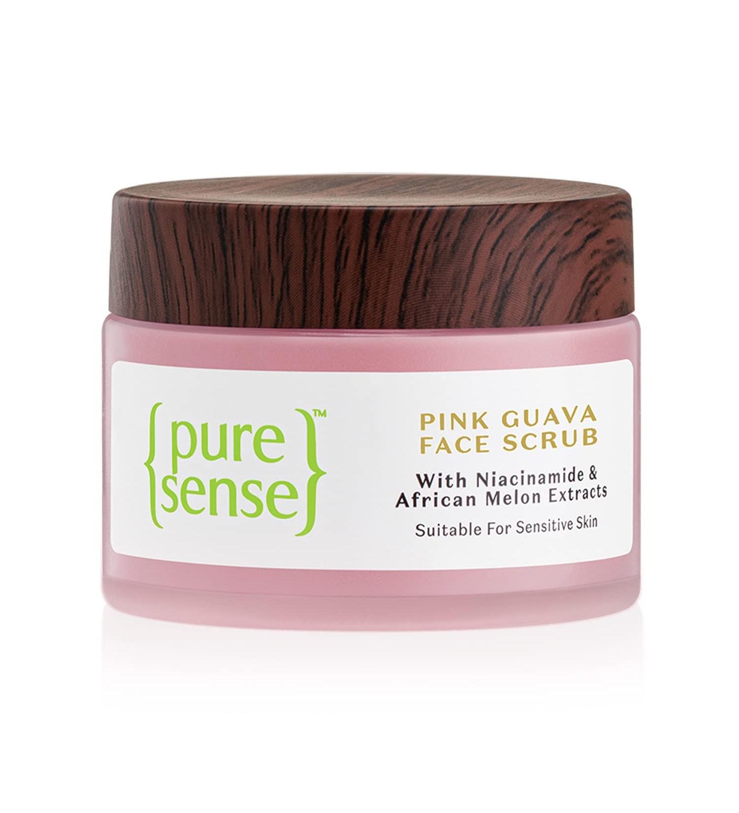 Pink Guava Face Scrub with Niacinamide & African Melon| Gentle Exfoliation for a Clear & Glowing Skin | Tan removal | Suitable for Dry Oily | Sensitive & Acne Prone Skin | 50g - Buy Online on GoSupps.com