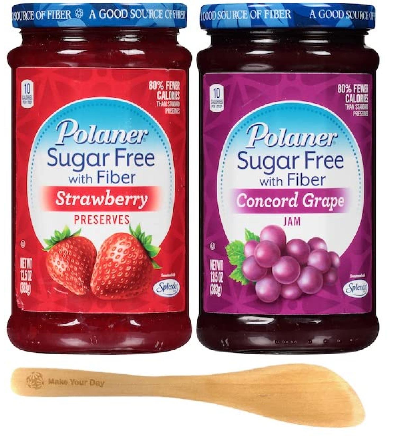 Polaner Sugar Free Preserves with Fiber 13.5oz (Pack of 2) - Strawberry & Concord Grape | Includes Make Your Day Spreader - Buy Online on GoSupps.com
