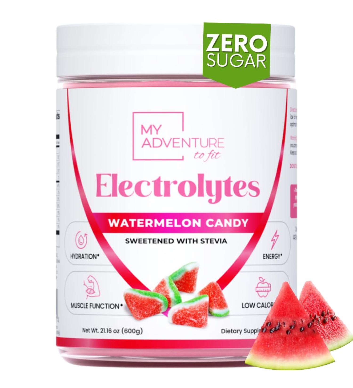 Zero Sugar Watermelon Candy Electrolytes Powder - Keto Vegan Hydration Drink Mix - 120 Servings - Caffeine Free All Natural Ingredients - Buy Online on GoSupps.com