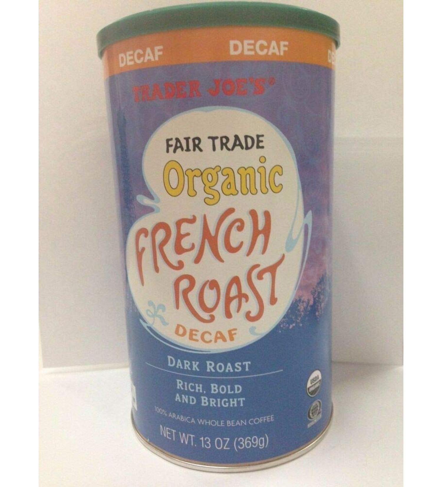 Trader Joe's OGANIC French Dark Rôti entier Fève Decaf Boîte de 14 oz gras