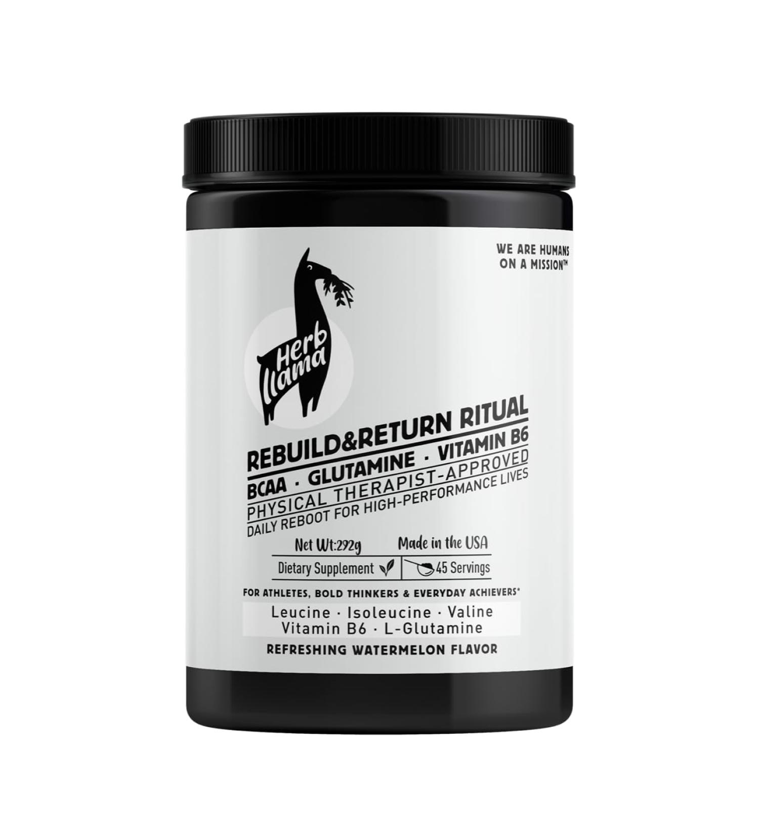 Herb Llama Rebuild & Return Ritual BCAA L-Glutamine Vitamin B6 | Physical Therapist Founded Non-GMO Gluten-Free Sugar-Free Refreshing Watermelon Flavor | 292g (45 Servings) - Buy Online on GoSupps.com