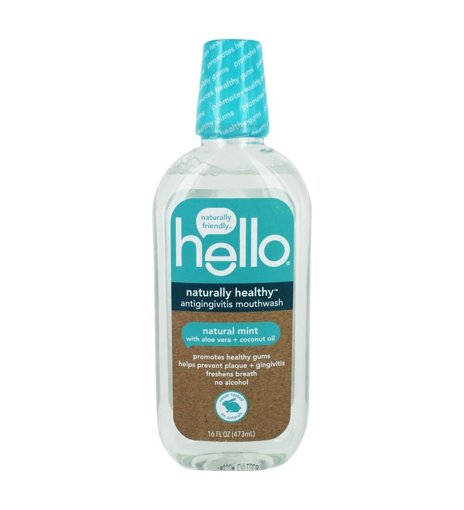Hello Naturally Healthy Antigingivitis Mouthwash with Aloe Vera & Coconut Oil - Natural Mint 16 fl oz - Buy Online on GoSupps.com