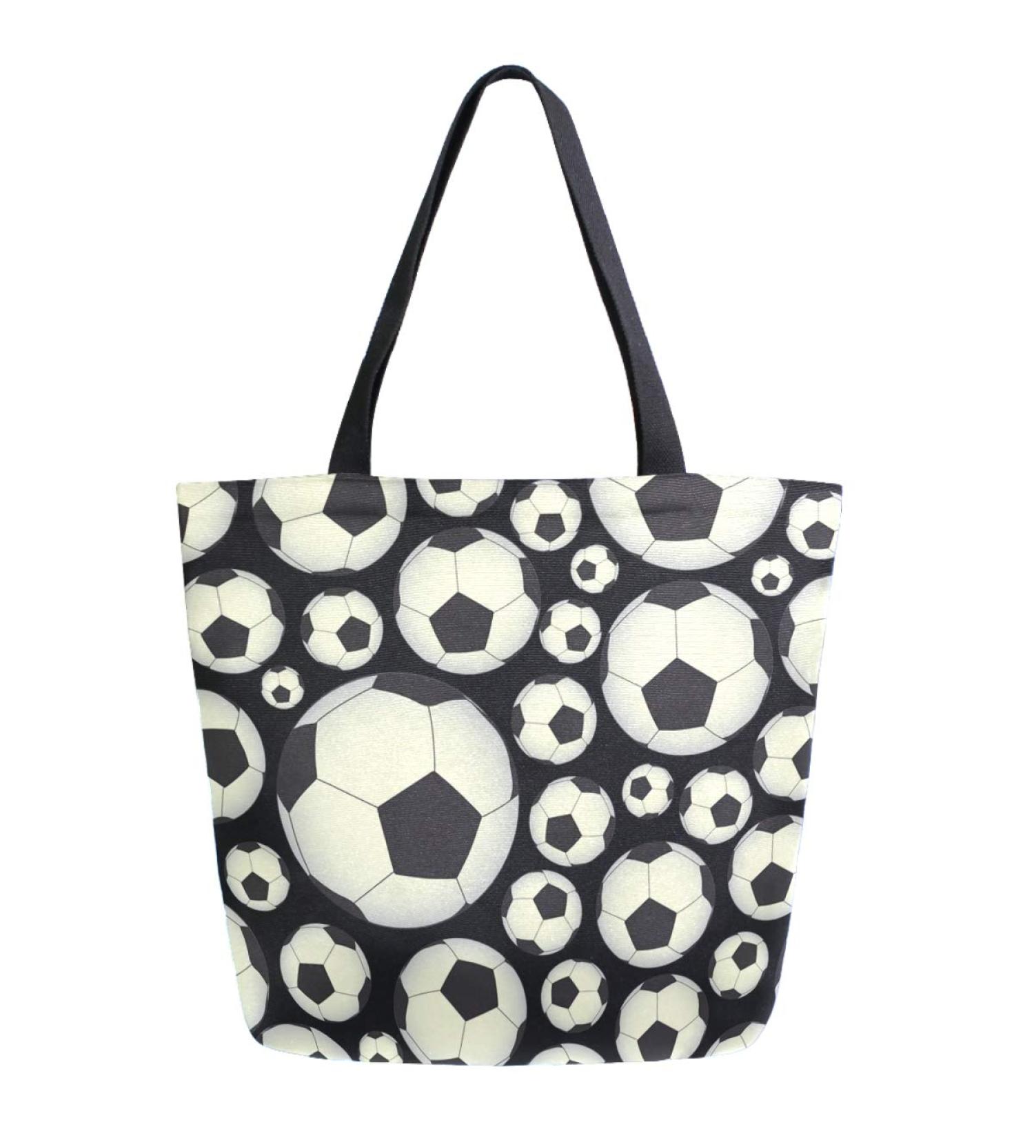 Cute Soccer & Football Pattern Large Canvas Tote Bag - Black/White Multi001 - Buy Online on GoSupps.com