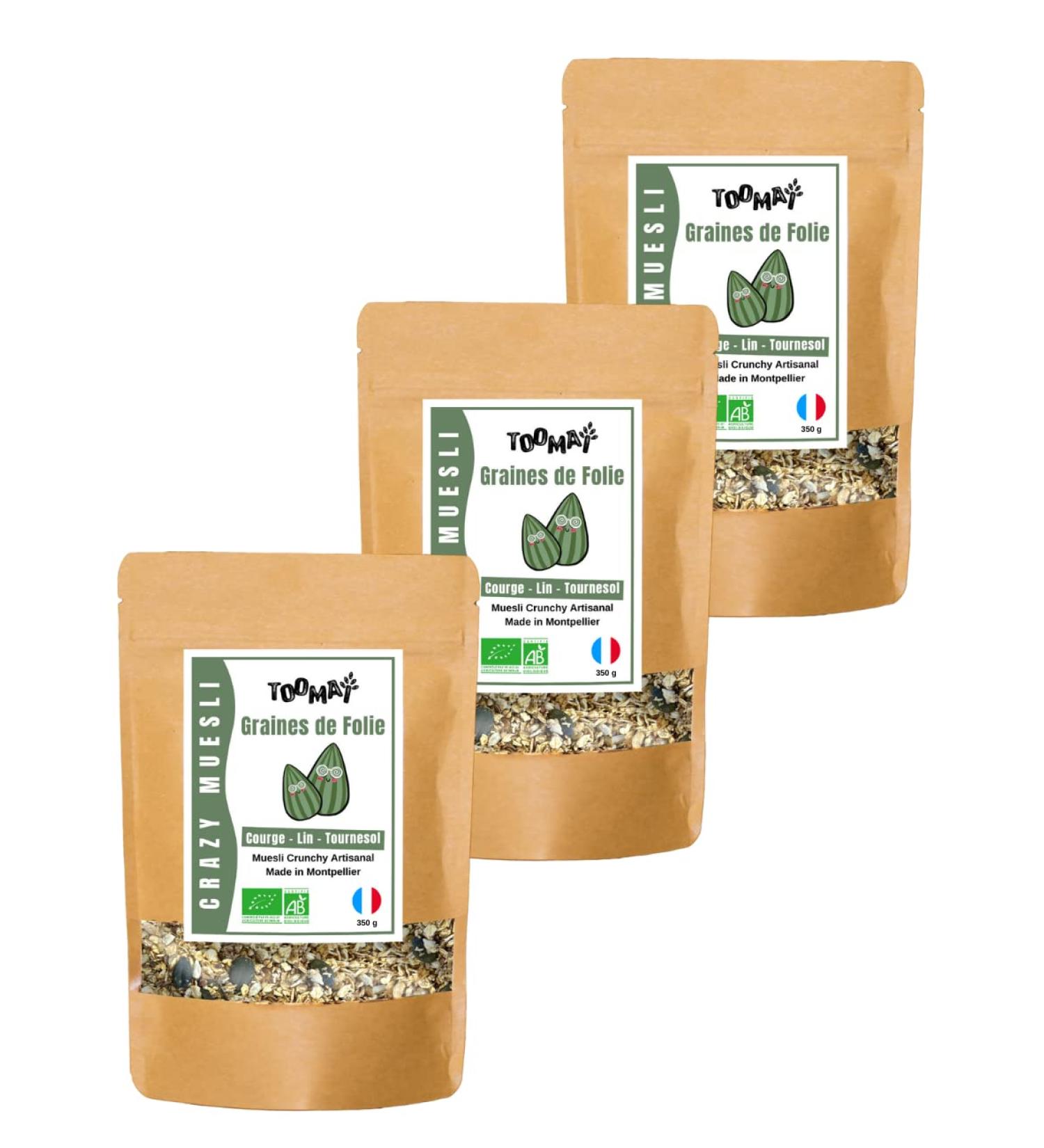 Tooma - Crunchy muesli with ancient seeds GRAINES DE FOLIE | ORGANIC | Pack of 3 x 350 g | French artisanal production | No refined sugars | Whole grains - Rich in fiber - Buy Online on GoSupps.com