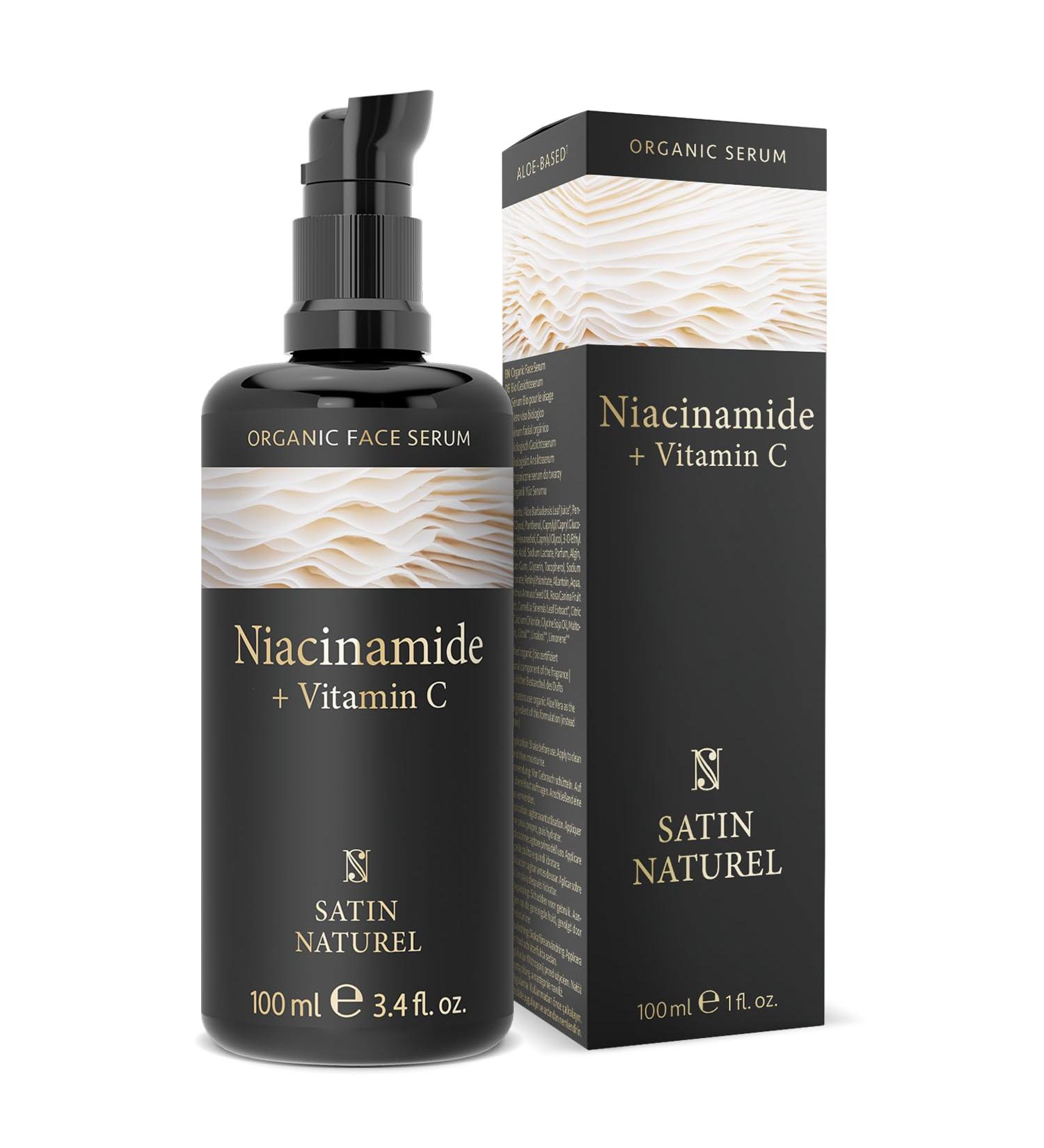 Niacinamide Organic Face Serum Enriched with Vitamin C and Magnesium 100ml For Luminous and Blemish-Free Skin Aloe Vera-Based Face Serum by Satin Naturel - Buy Online on GoSupps.com