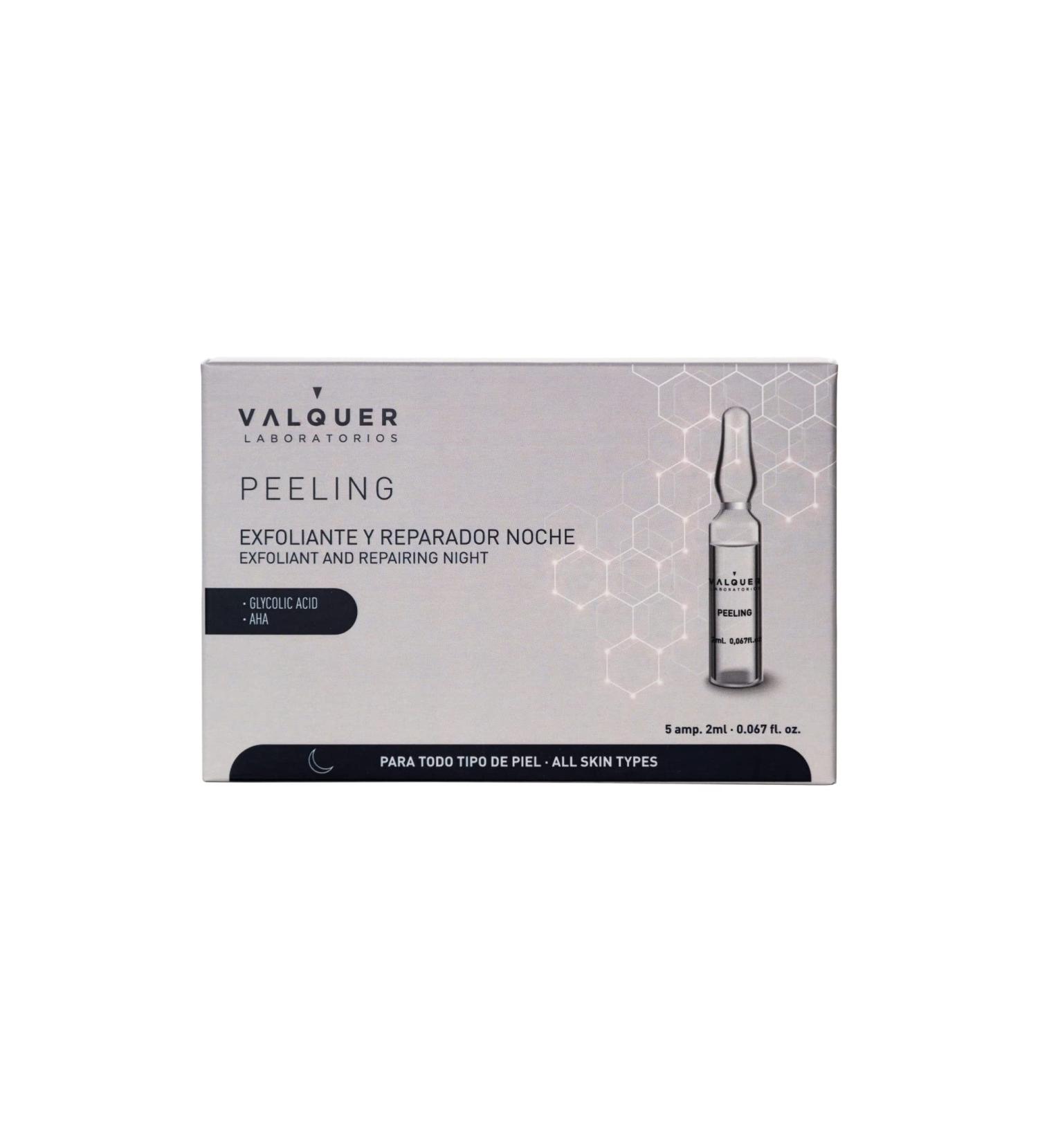 Valquer Laboratorios Peeling Facial Ampoules. Facial Serum. Night scrub and repair. All skin types. With glycolic acid and Aha. Facial Scrub - 5 Units X 2 Ml  - Buy Online on GoSupps.com