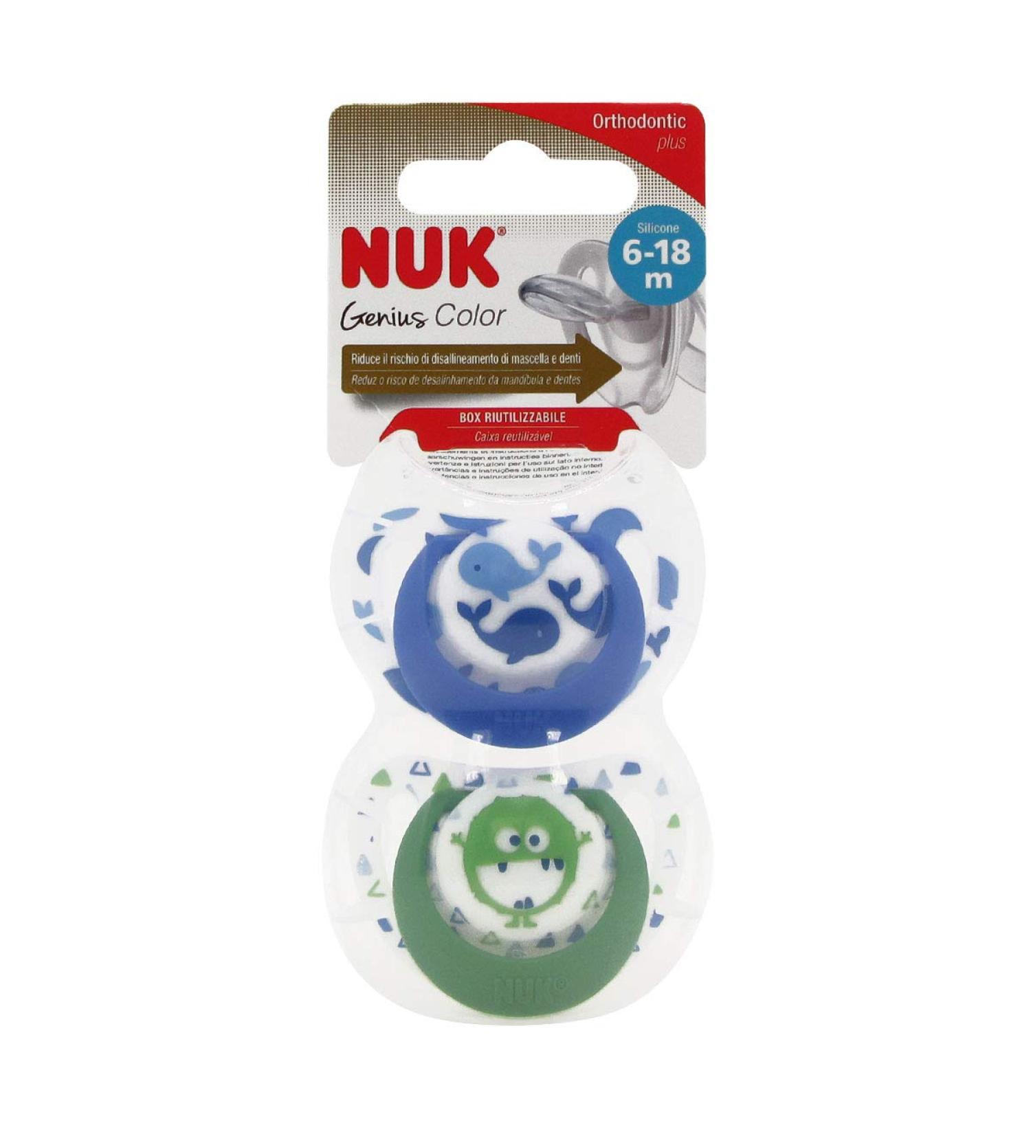 Nuk Genius Color Silicone Pacifier 6-18 Months X2
