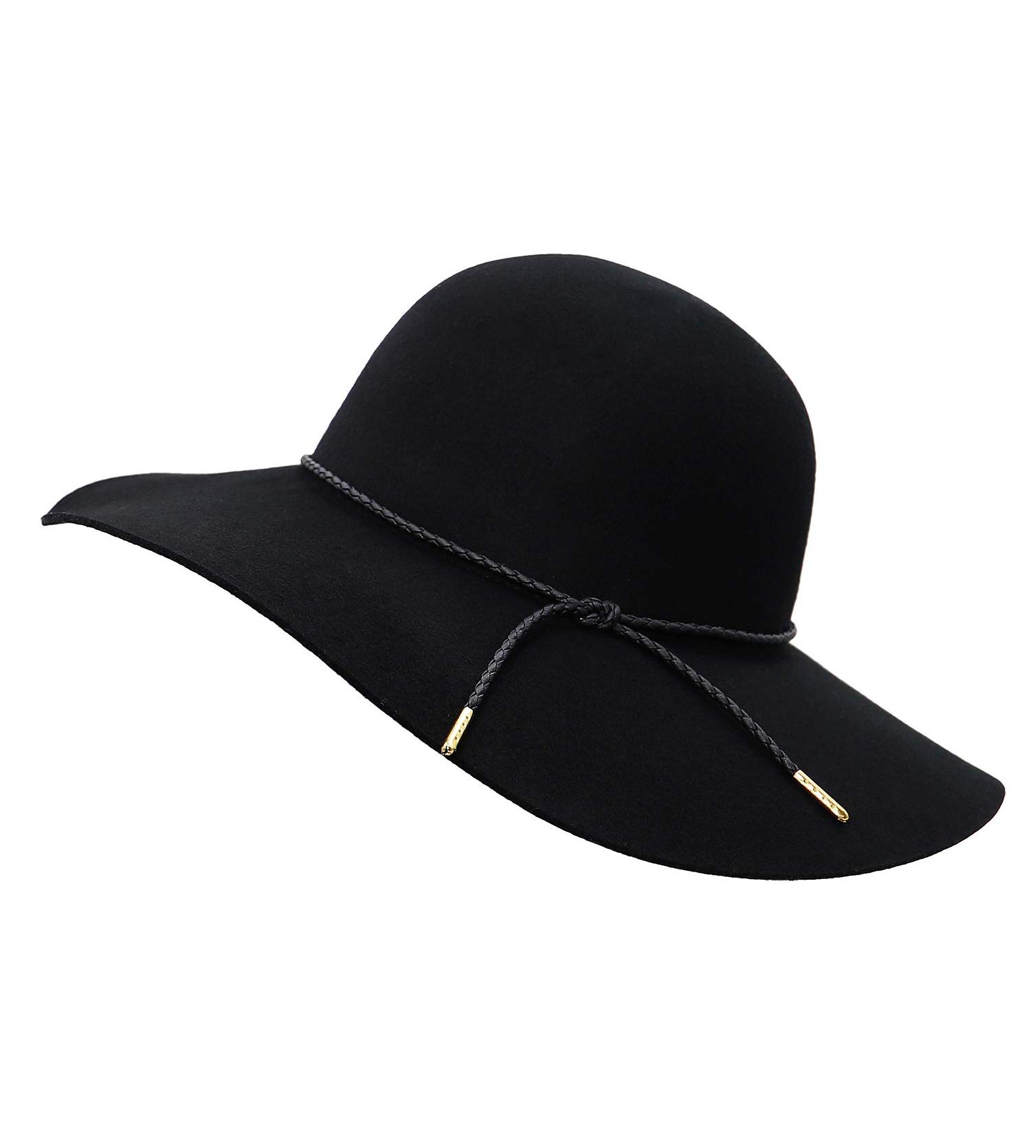 Women's Wide Brim Wool Floppy Hat with Braided Band in Black | Bienvenu - Buy Online on GoSupps.com