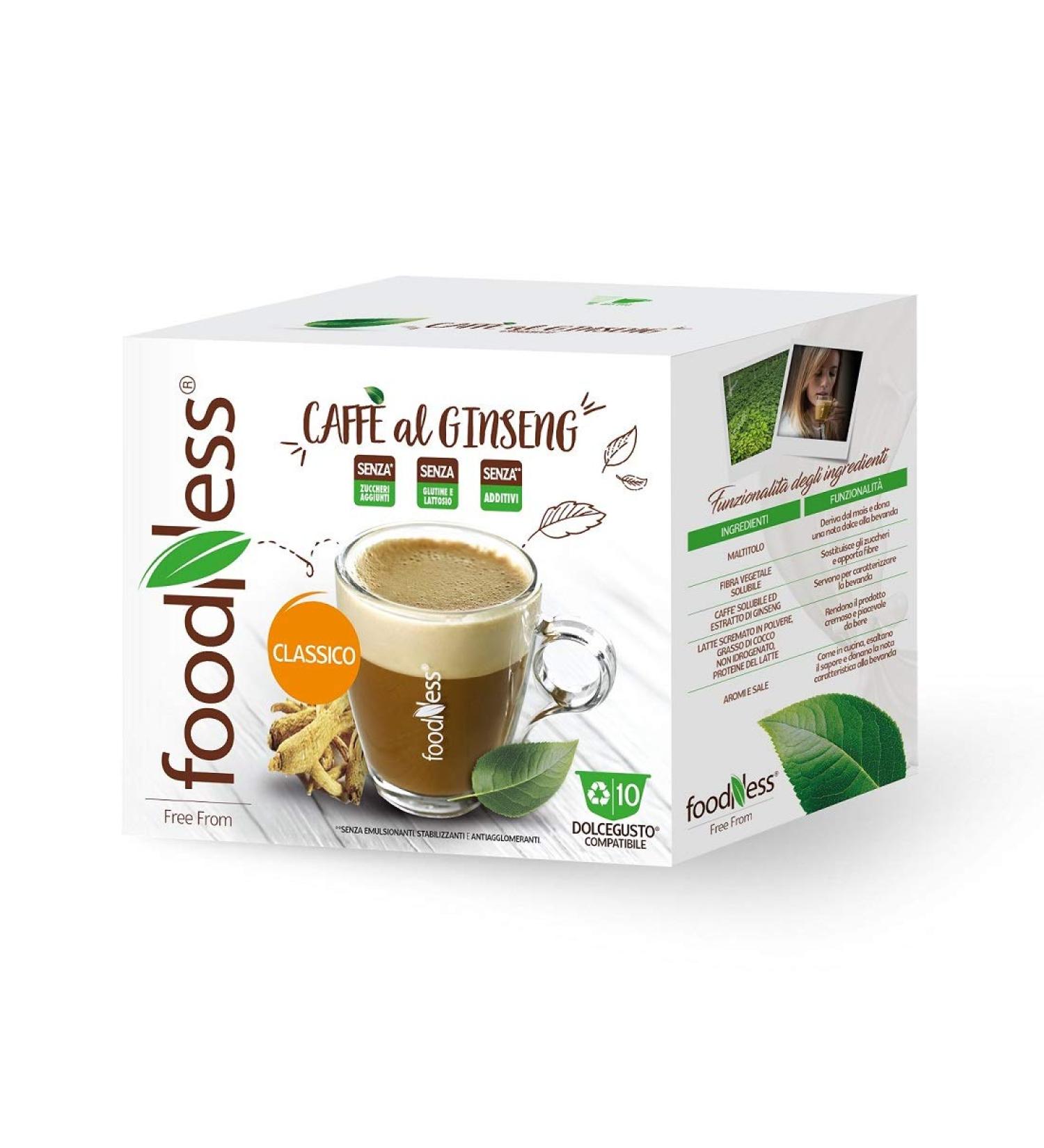  Foodness FoodNess - 50 capsules + 10 gifts Classic Ginseng Coffee compatible with Dolce Gusto system without gluten lactose and added sugars (total 60 capsules) - Buy Online on GoSupps.com