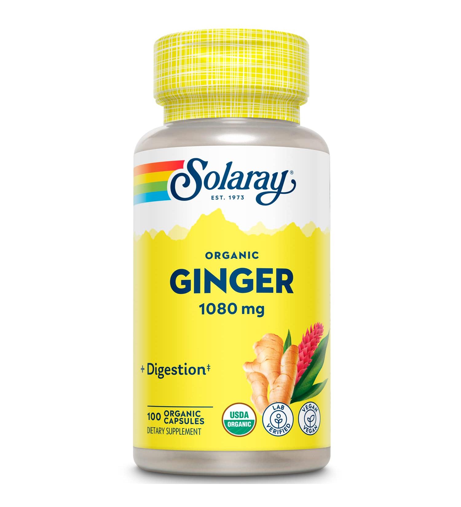 Solaray Organic Ginger 540mg - 100 VegCaps for Digestive Health - Buy Online on GoSupps.com