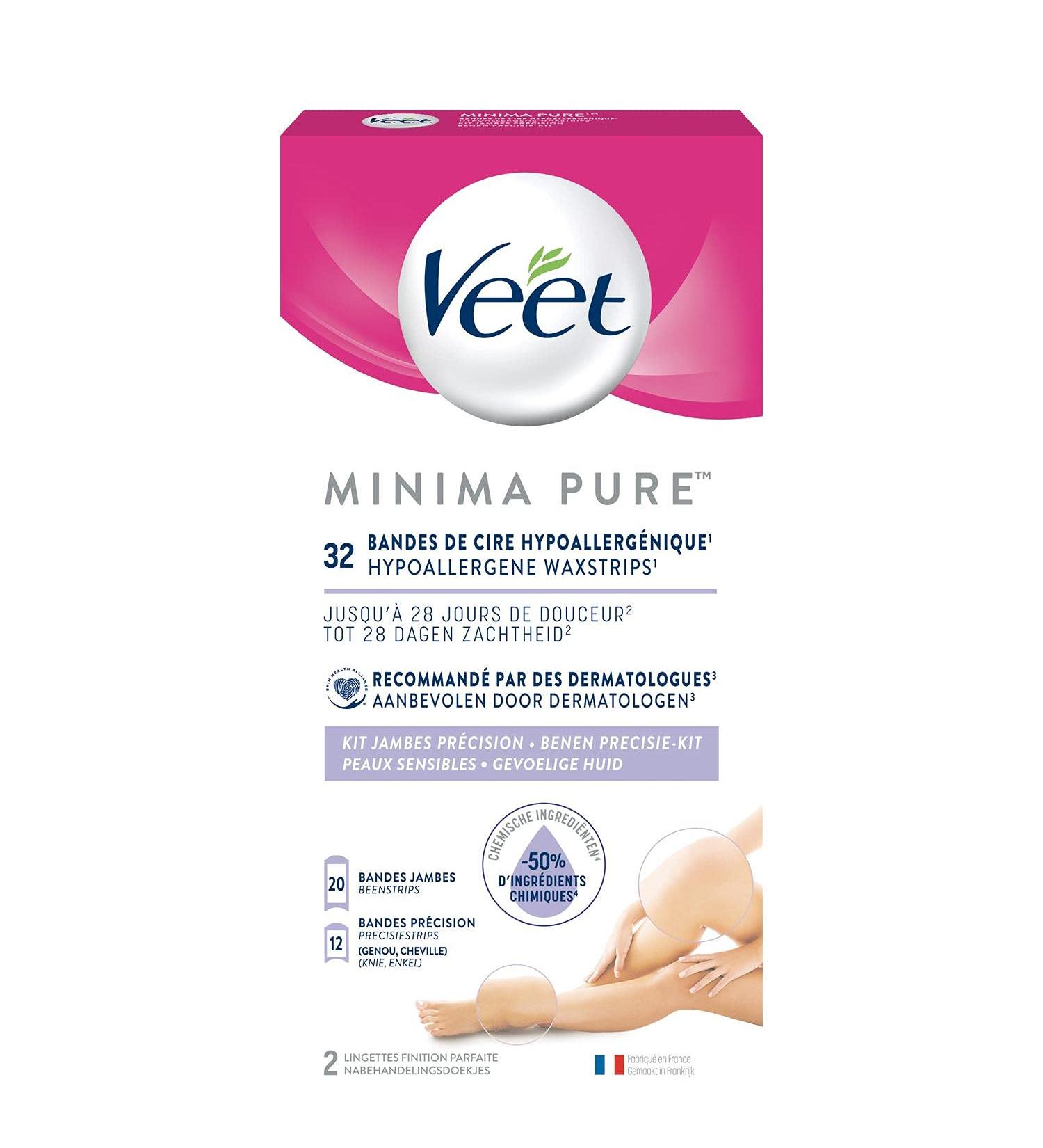 VEET PURE 32 Strips of Cold Wax Kit Precision Leg Knee & Ankle Sensitive Skin Recommended by Dermatologists Long-Las - Buy Online on GoSupps.com