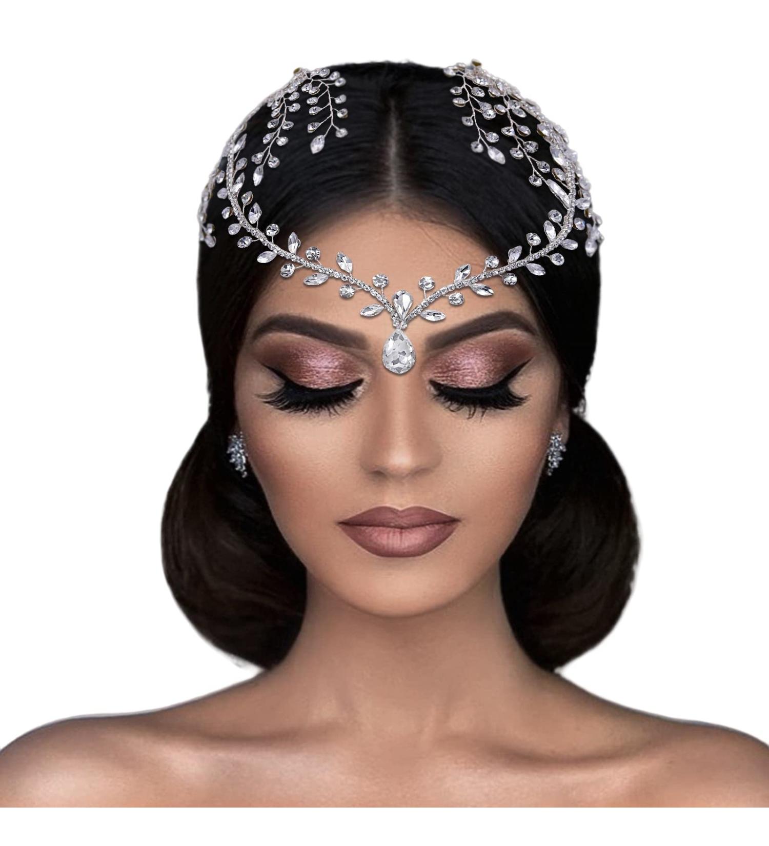 HONGMEI Rhinestone Wedding Headband with Pendant - Bridal Forehead Chain for Women, Silver Hair Accessories for Brides - Buy Online on GoSupps.com