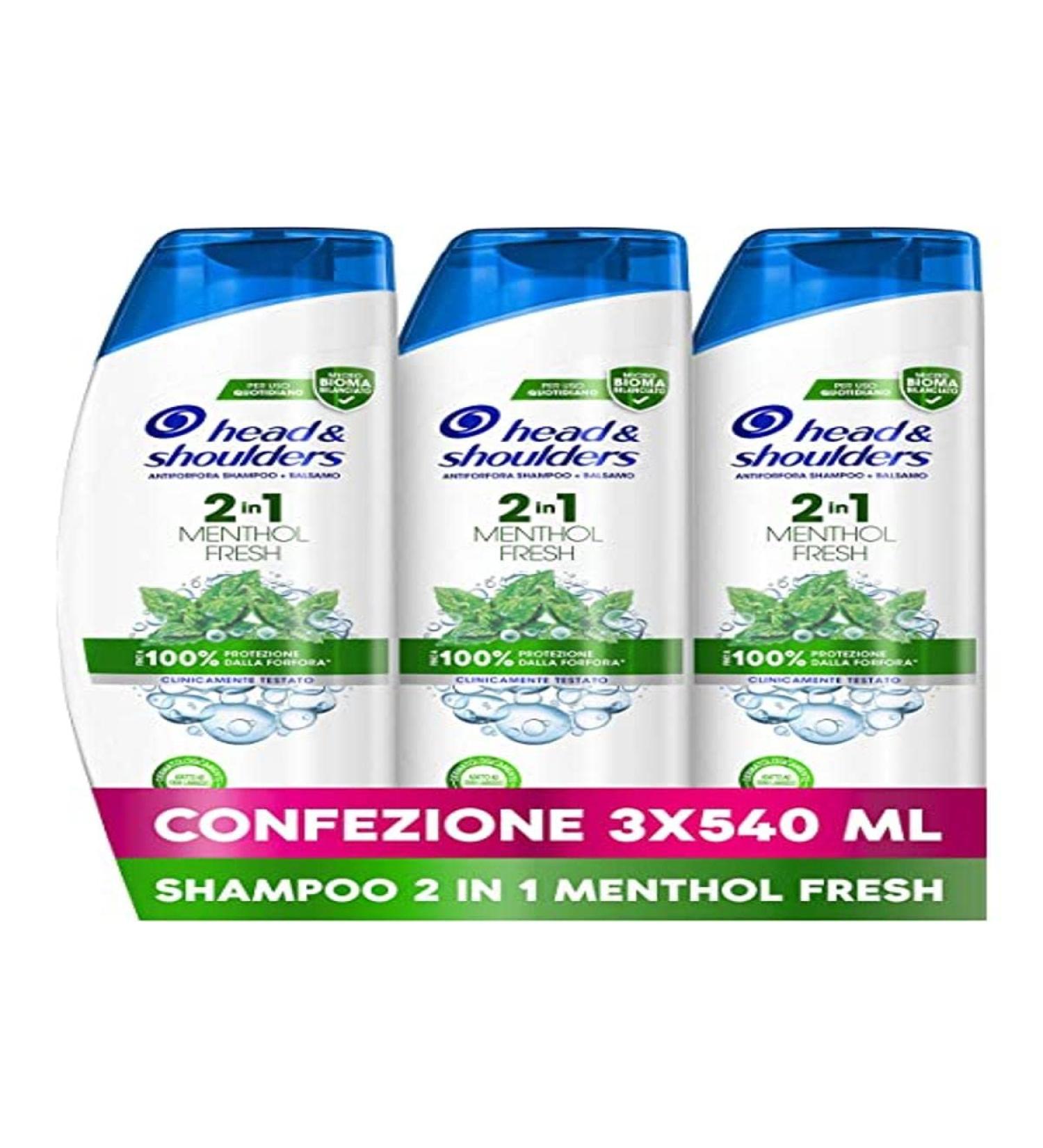 Head & Shoulders Head & Shoulders 2-in-1 Anti-Dandruff Shampoo + Conditioner Menthol Fresh for oily hair up to 100% protection for skin and hair 3 x 540 ml