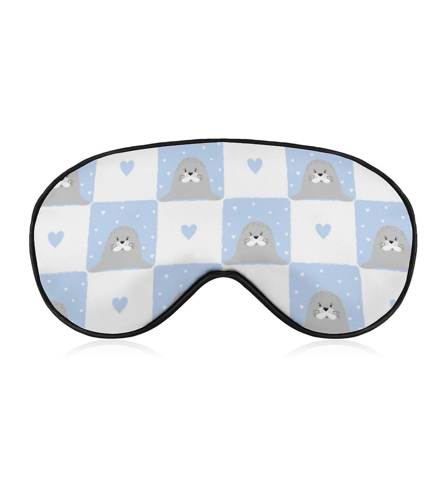 Cute Seals Checked Pattern Sleep Mask - Adjustable Blindfold for Sleeping, Travel, and Napping - Men and Women - Buy Online on GoSupps.com