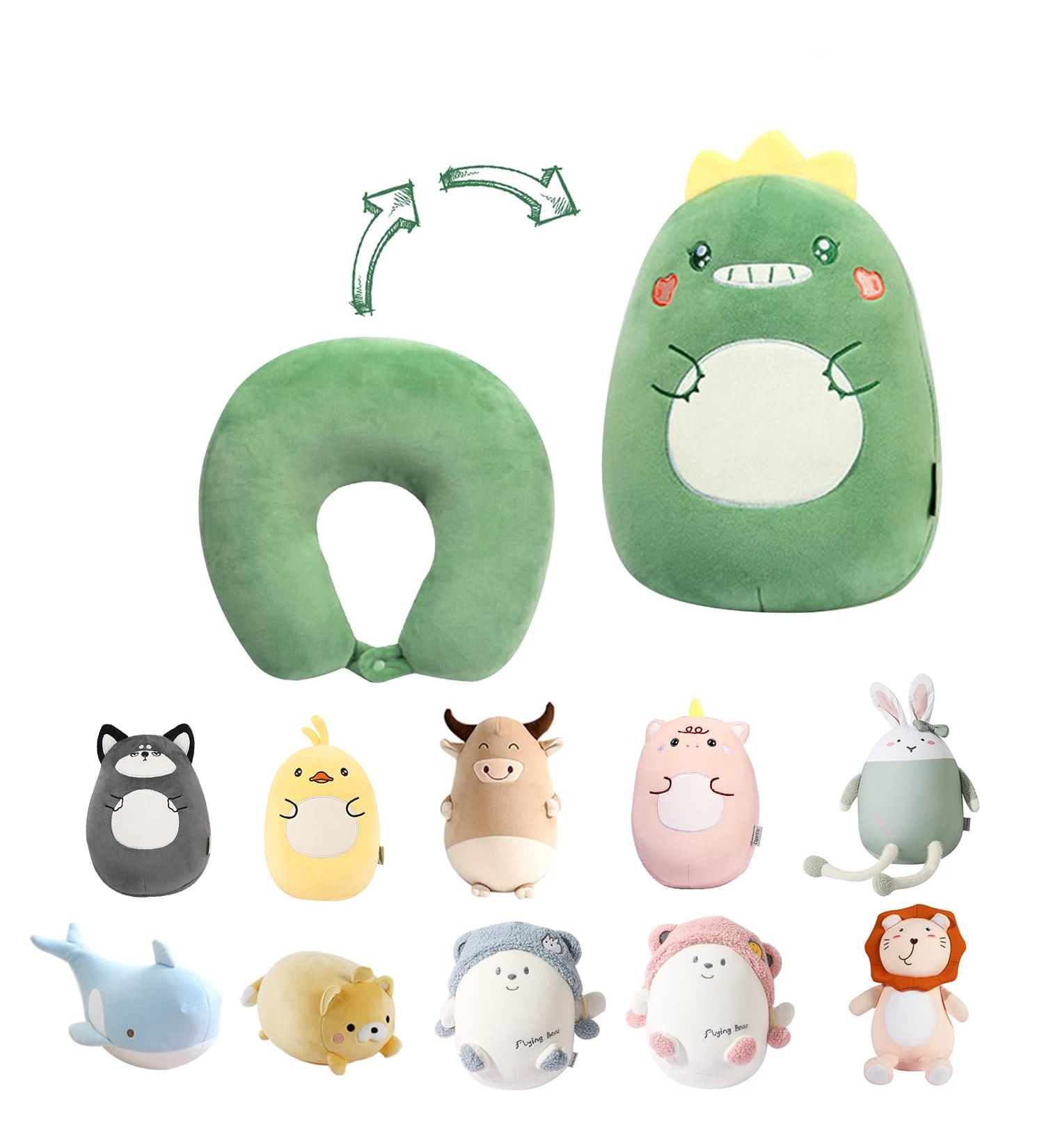JOYRAVO Kids Travel Pillow - 2-in-1 Deformable Neck Pillow with Cute Dinosaur Design for Comfy Sleep and Play on Airplanes, Cars, and Travel - Buy Online on GoSupps.com