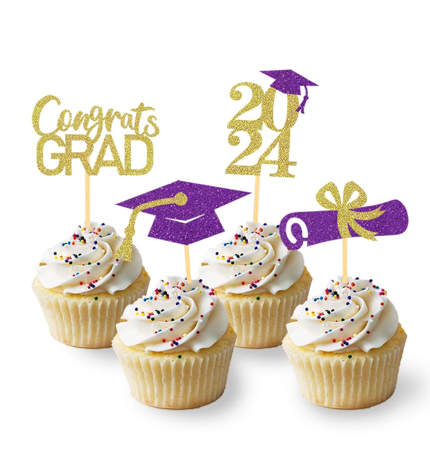 24Pcs Graduation Cupcake Toppers Graduation Cupcake Picks for Cupcake Food Decorations - Class of 2024 Graduation Cupcake Toppers Supplies (Purple & God) - Buy Online on GoSupps.com